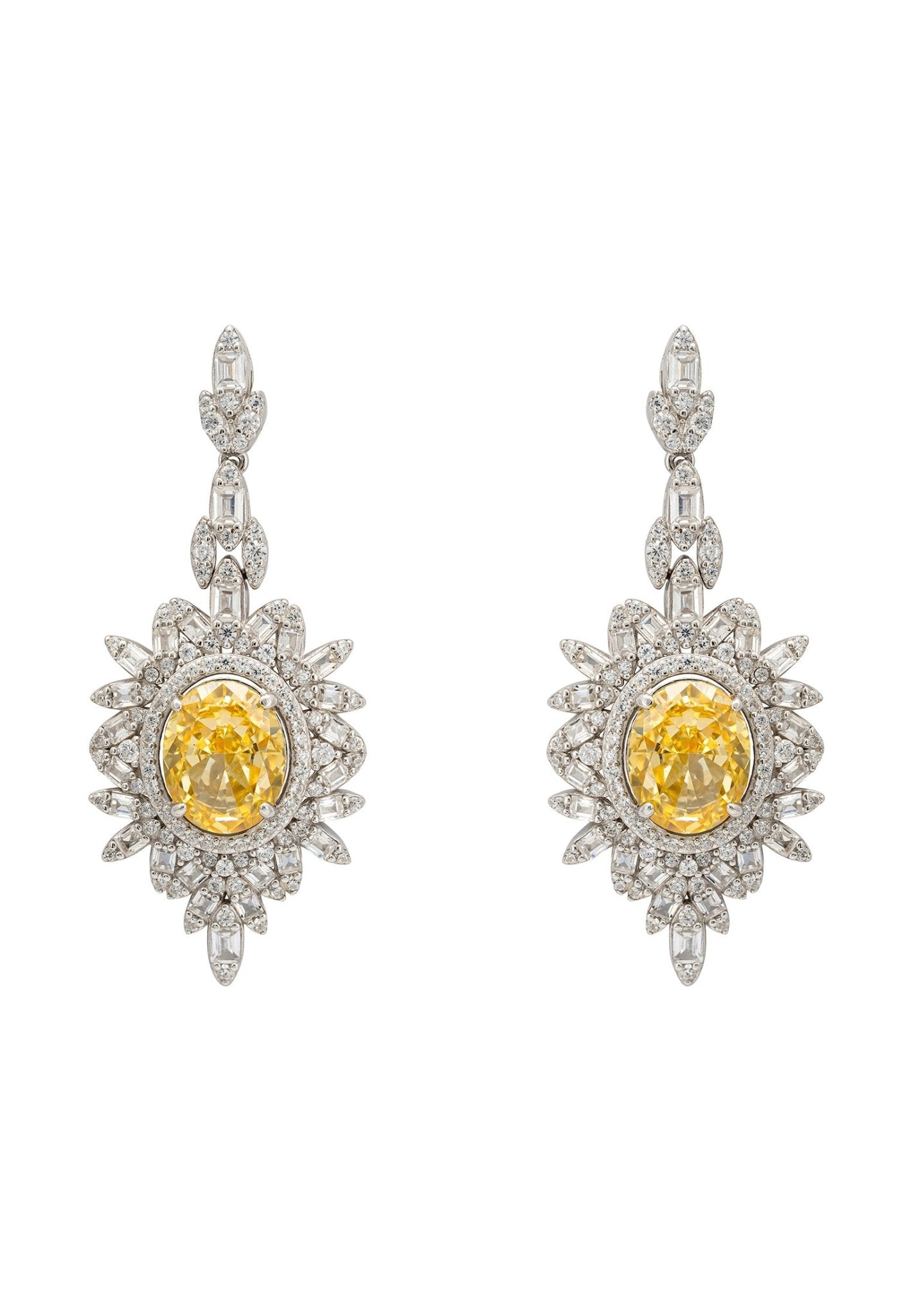 Arabesque Splendor Drop Earrings Yellow Topaz Silver