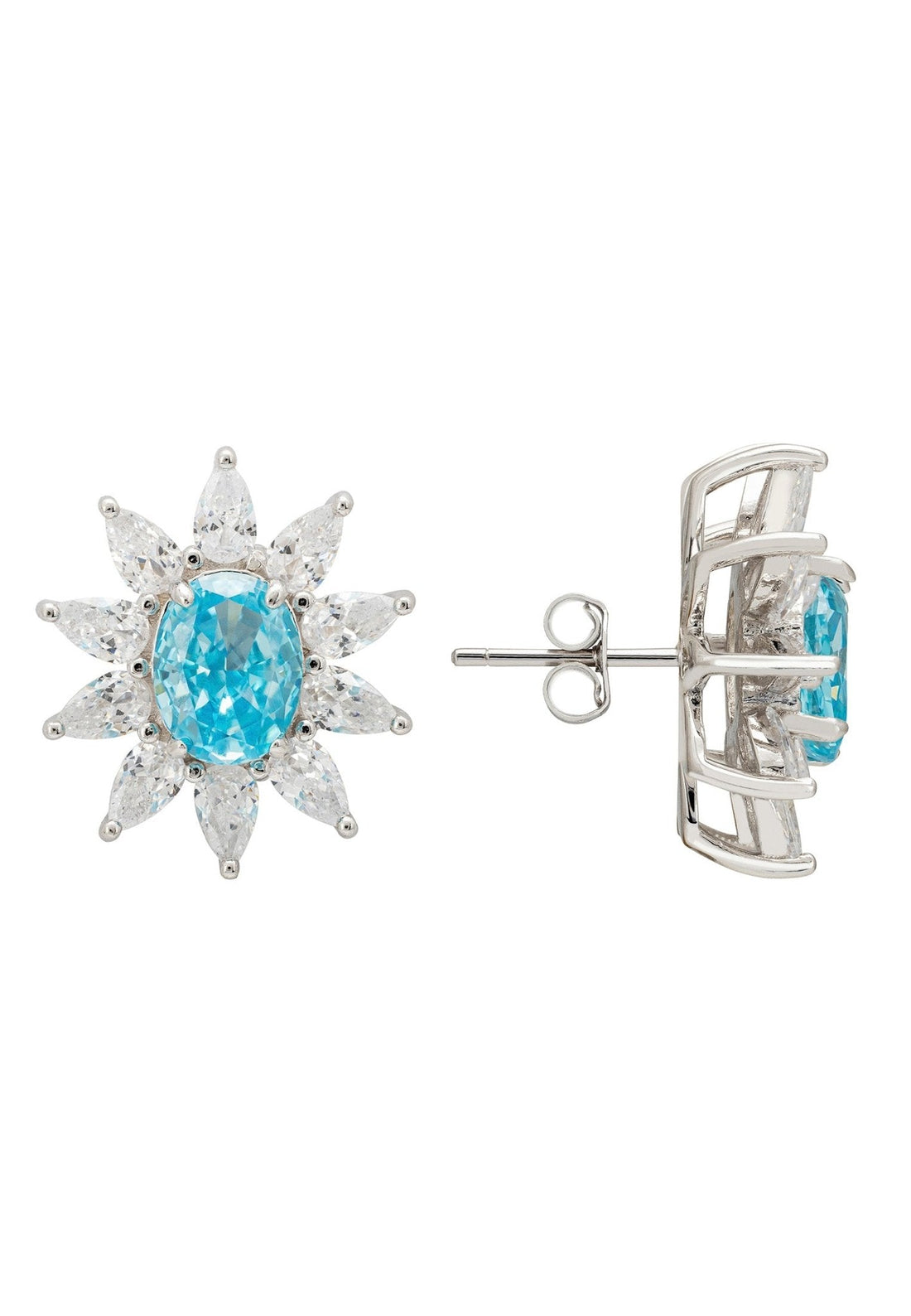 Daisy Gemstone Stud Earrings Blue Topaz Silver