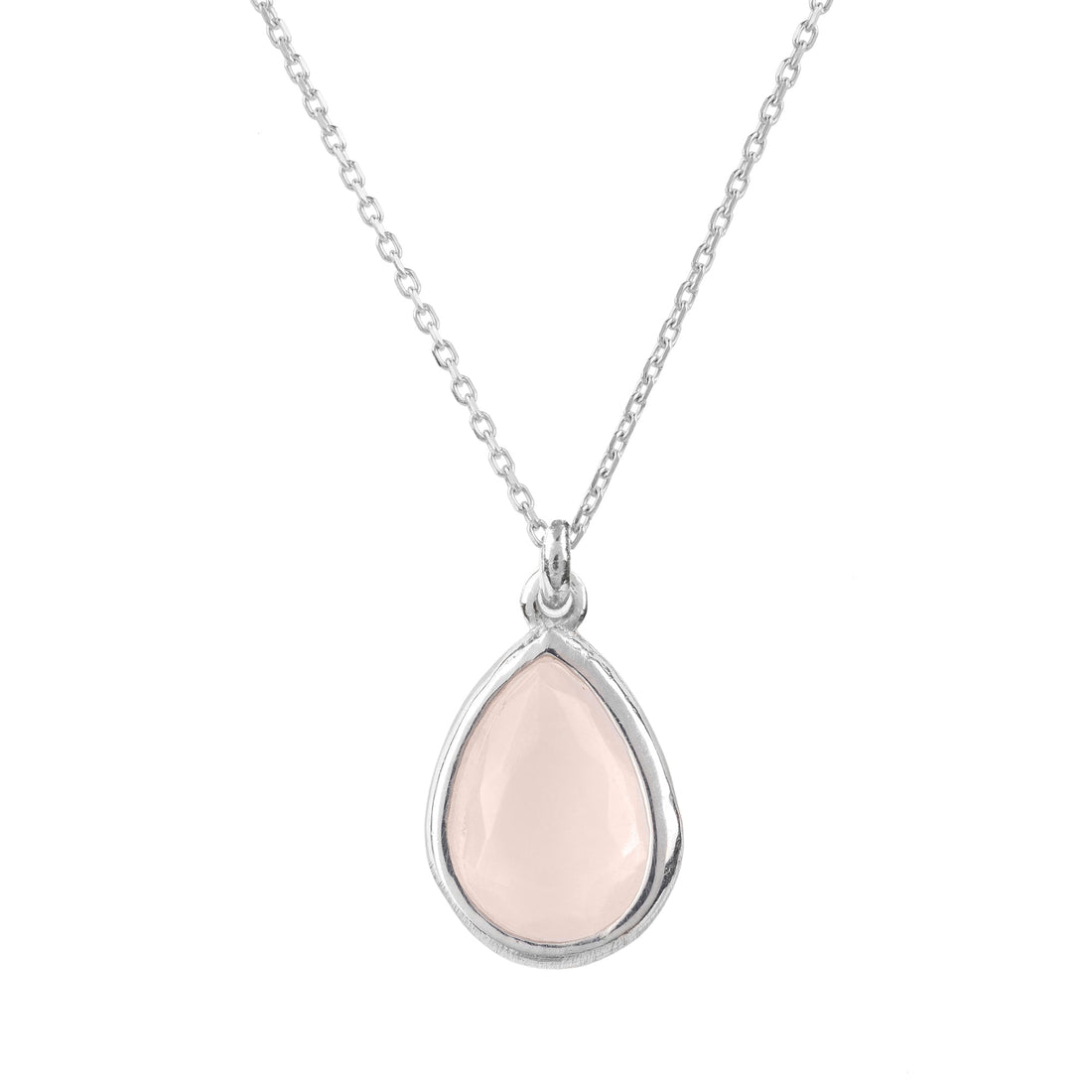 Pisa Mini Teardrop Necklace Silver Rose Quartz