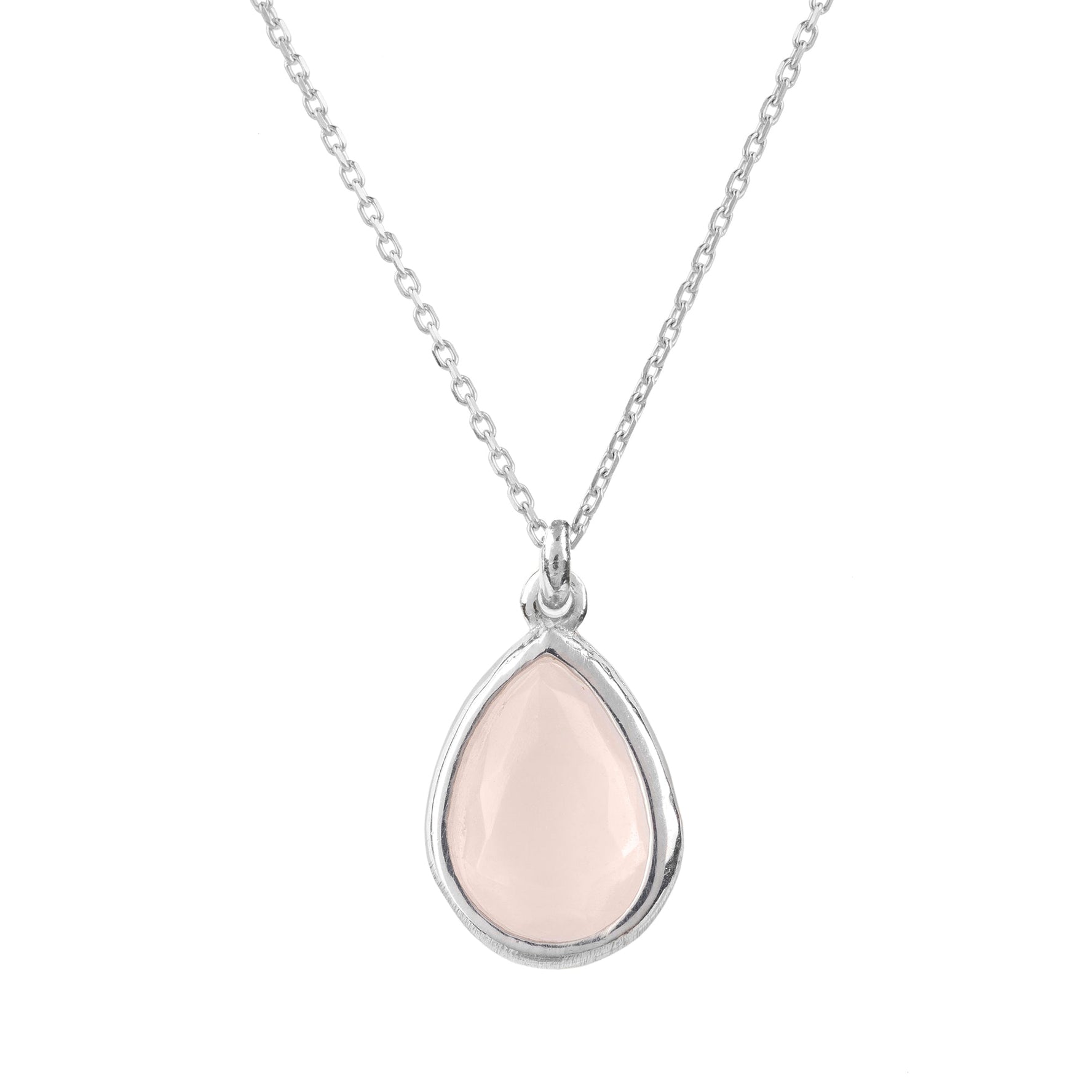 Pisa Mini Teardrop Necklace Silver Rose Quartz