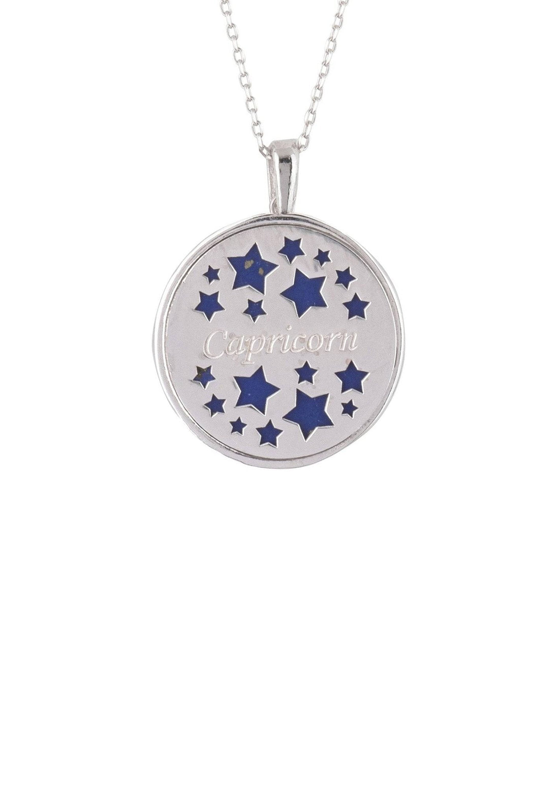 Zodiac Lapis Lazuli Gemstone Star Constellation Pendant Necklace Silver Capricorn