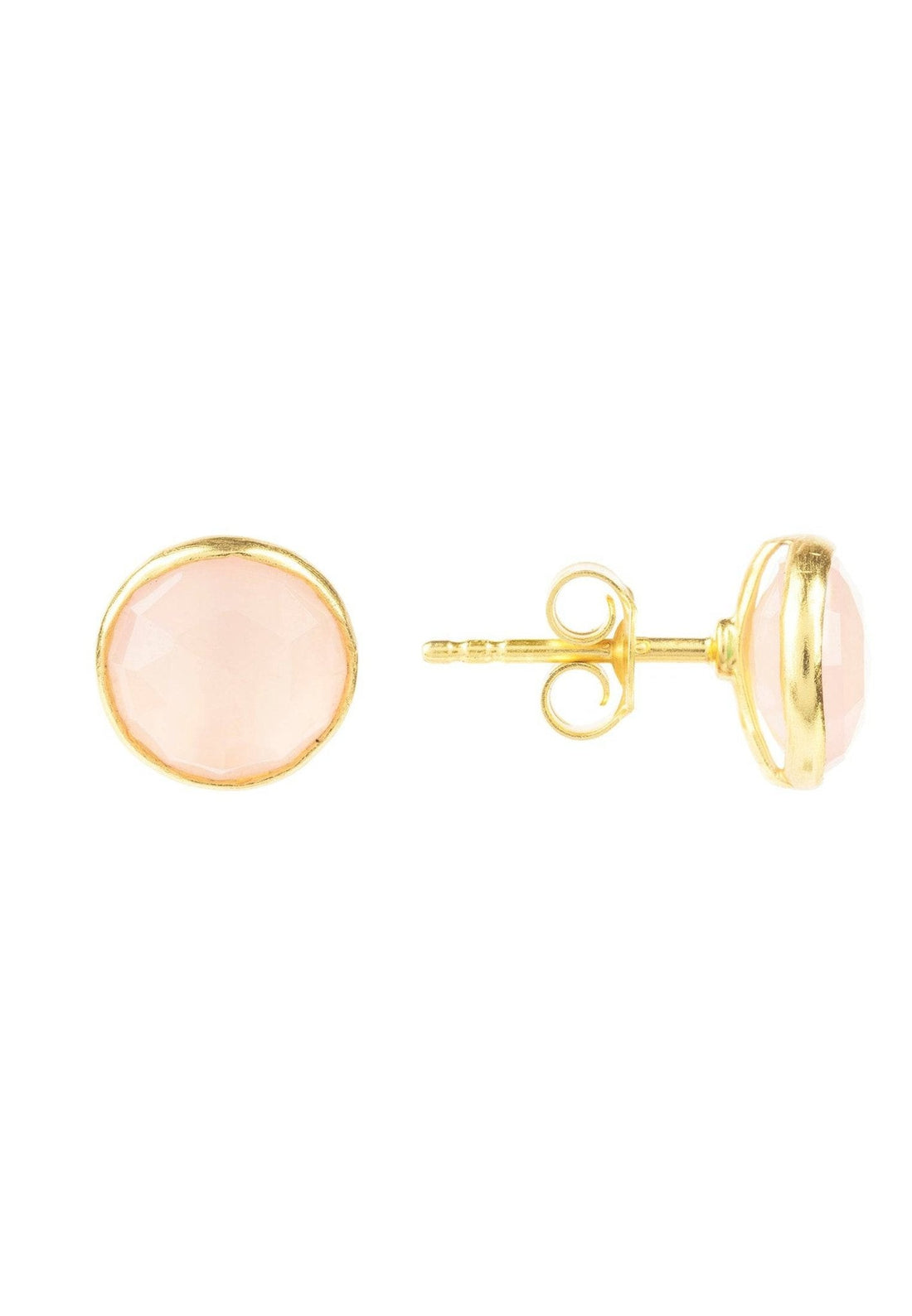 Medium Circle Gemstone Earrings Gold Rose Quartz