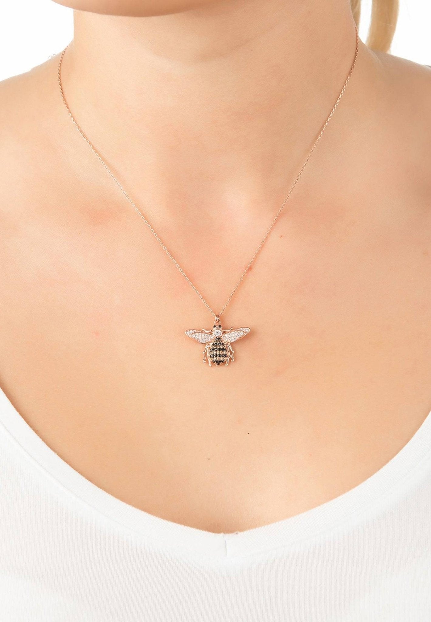 Honey Bee Pendant Necklace Rosegold