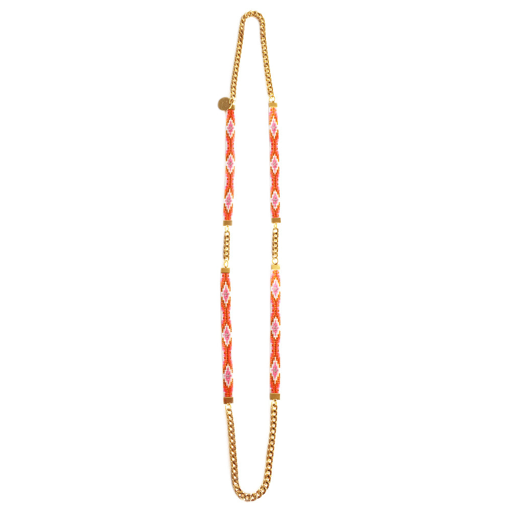 Twilight Long Woven Beaded Necklace - Orange