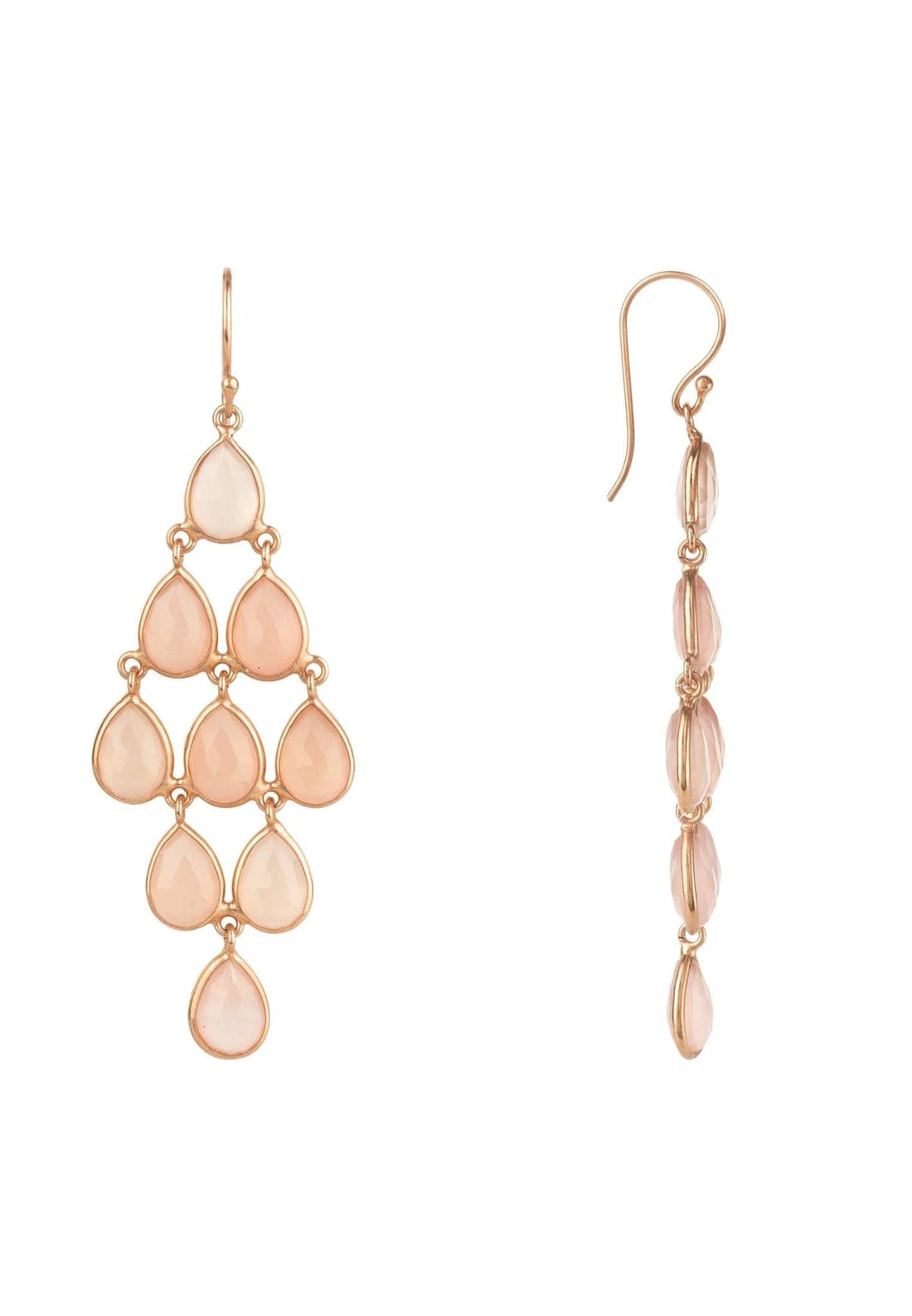 Erviola Gemstone Cascade Earrings Rose Gold Rose Quartz