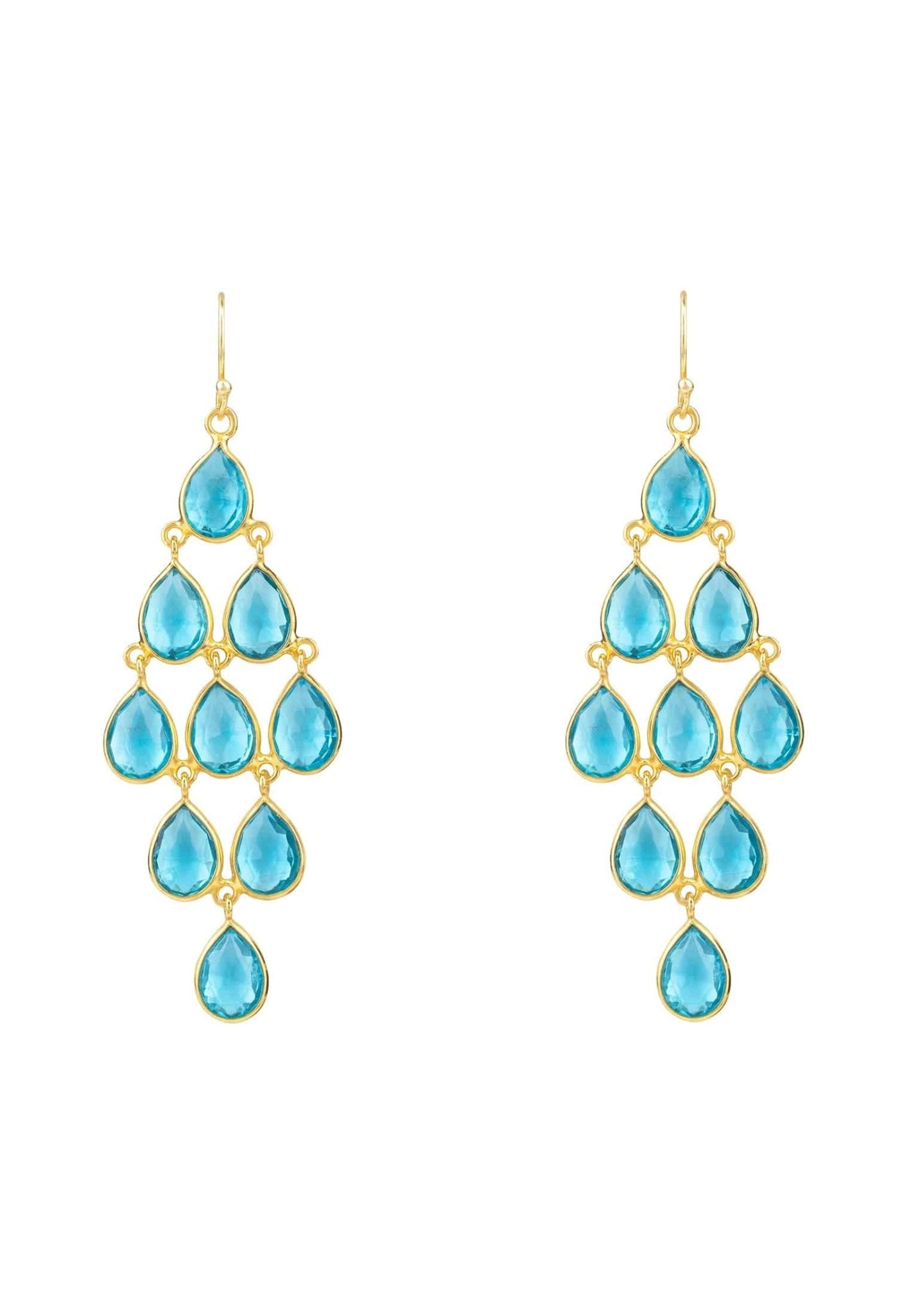 Erviola Gemstone Cascade Earrings Gold Blue Topaz