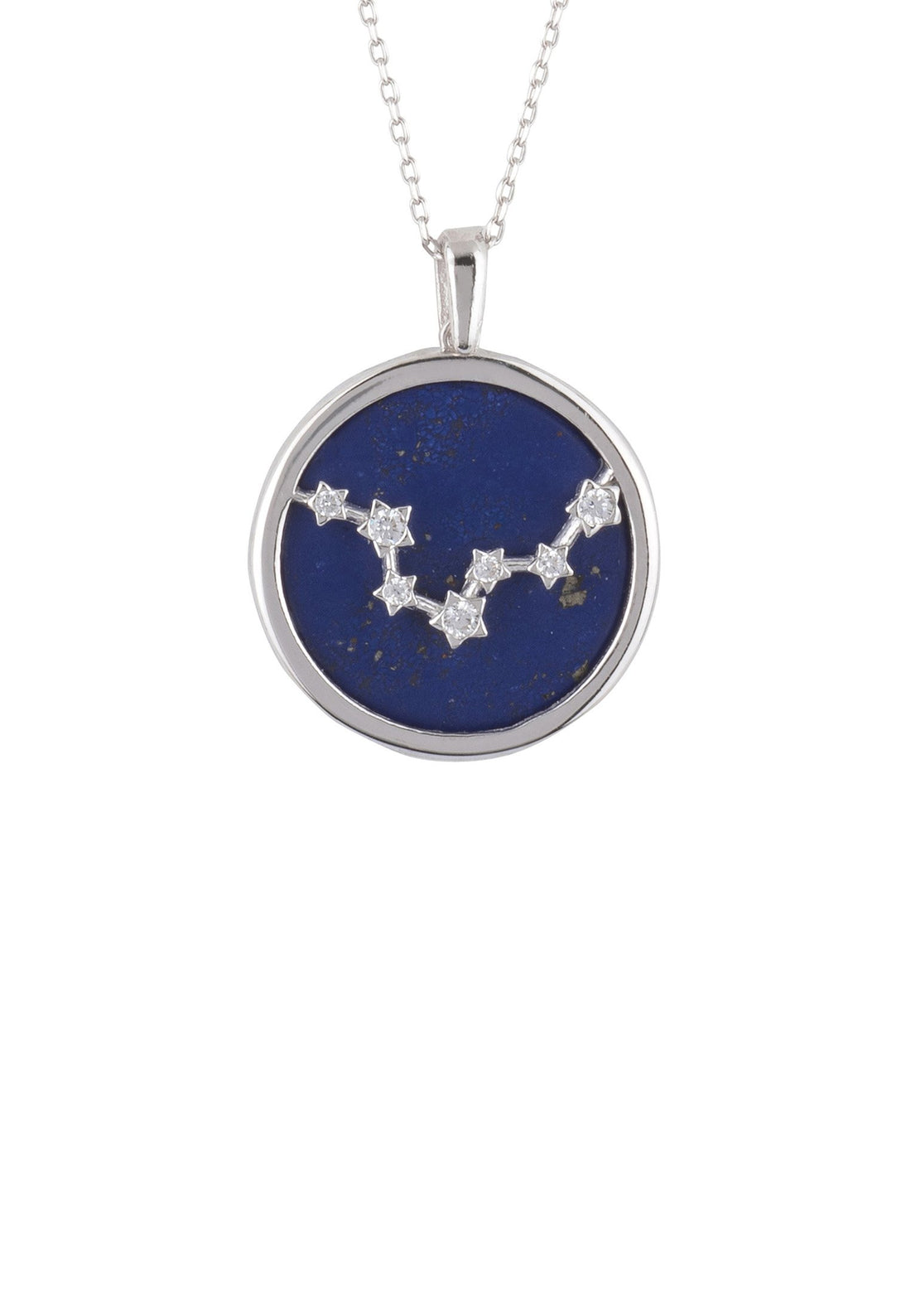 Zodiac Lapis Lazuli Gemstone Star Constellation Pendant Necklace Silver Pisces