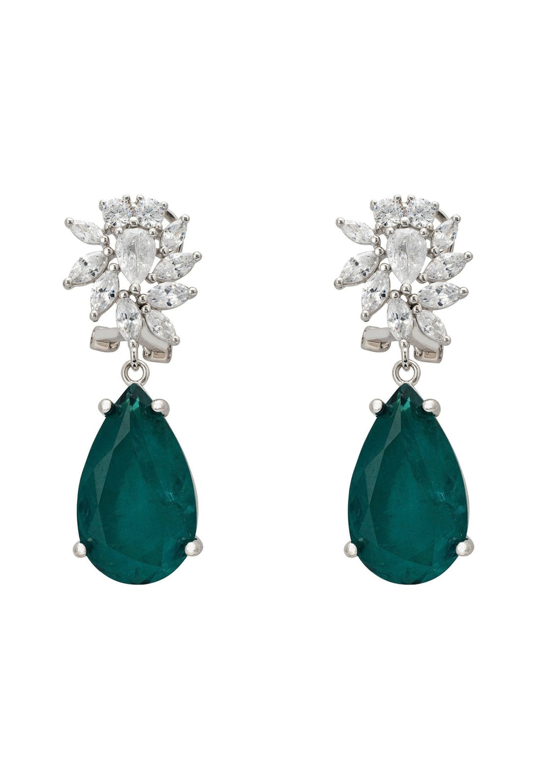 Marigold Flower Teardrop Earrings Colombian Emerald Silver