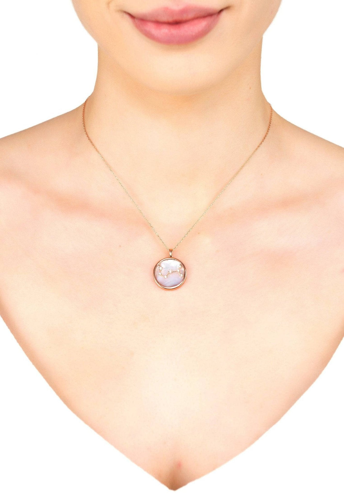 Zodiac Mother of Pearl Gemstone Star Constellation Pendant Necklace Scorpio