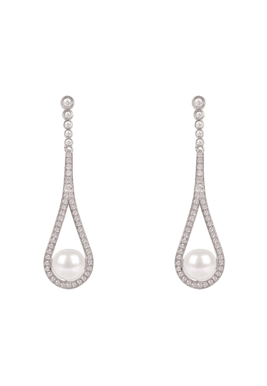 Cradled Pearl Drop Earrings Silver