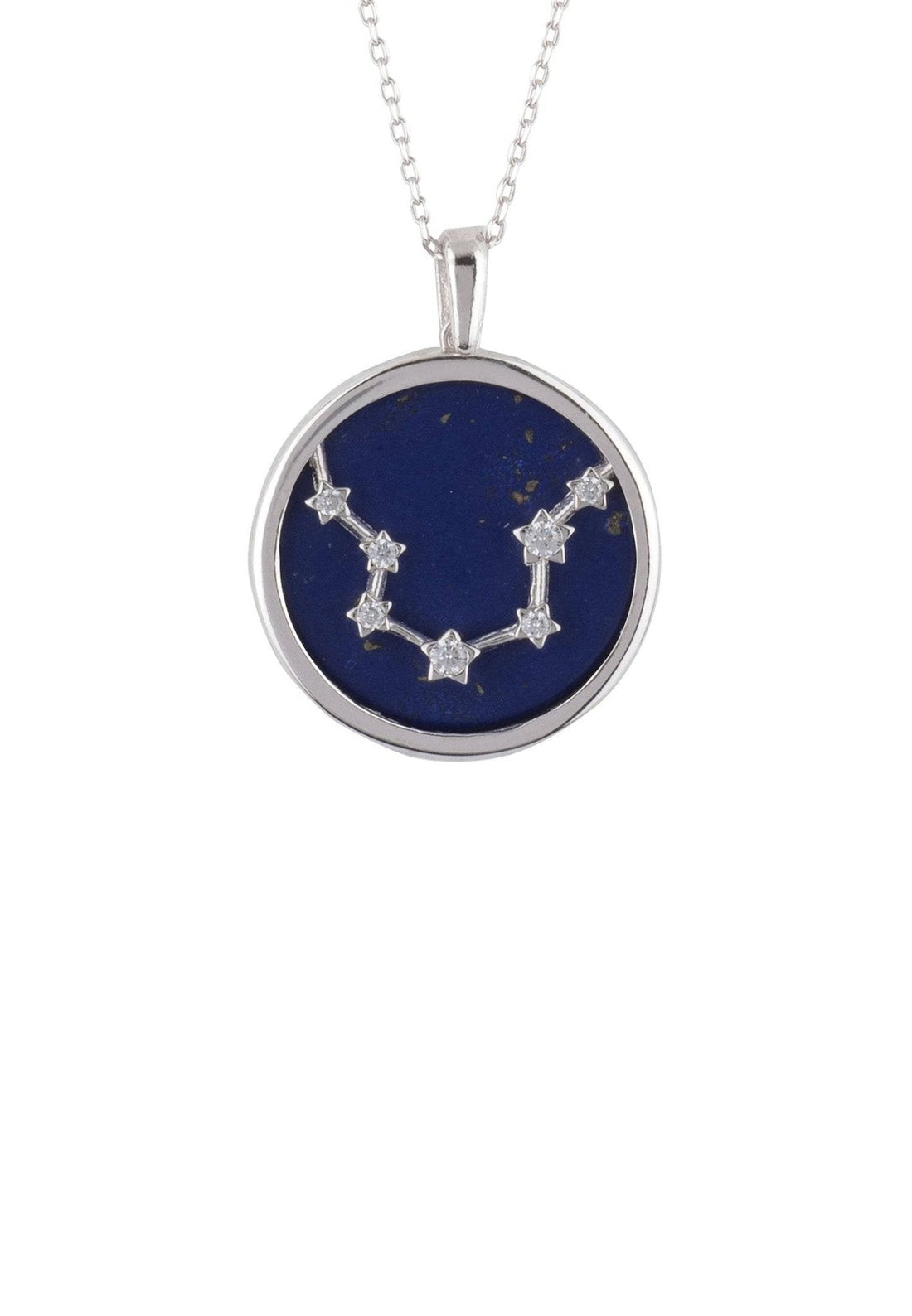 Zodiac Lapis Lazuli Gemstone Star Constellation Pendant Necklace Silver Aquarius