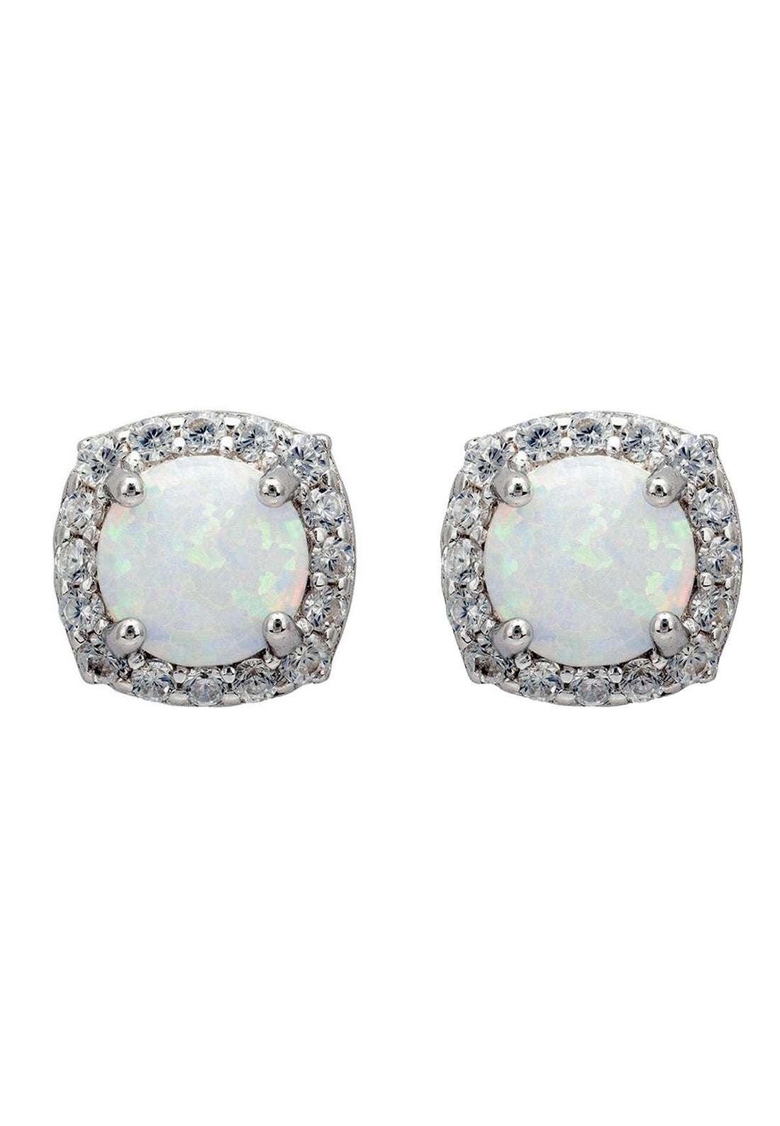 Opal and Sparkle Stud Earrings Silver