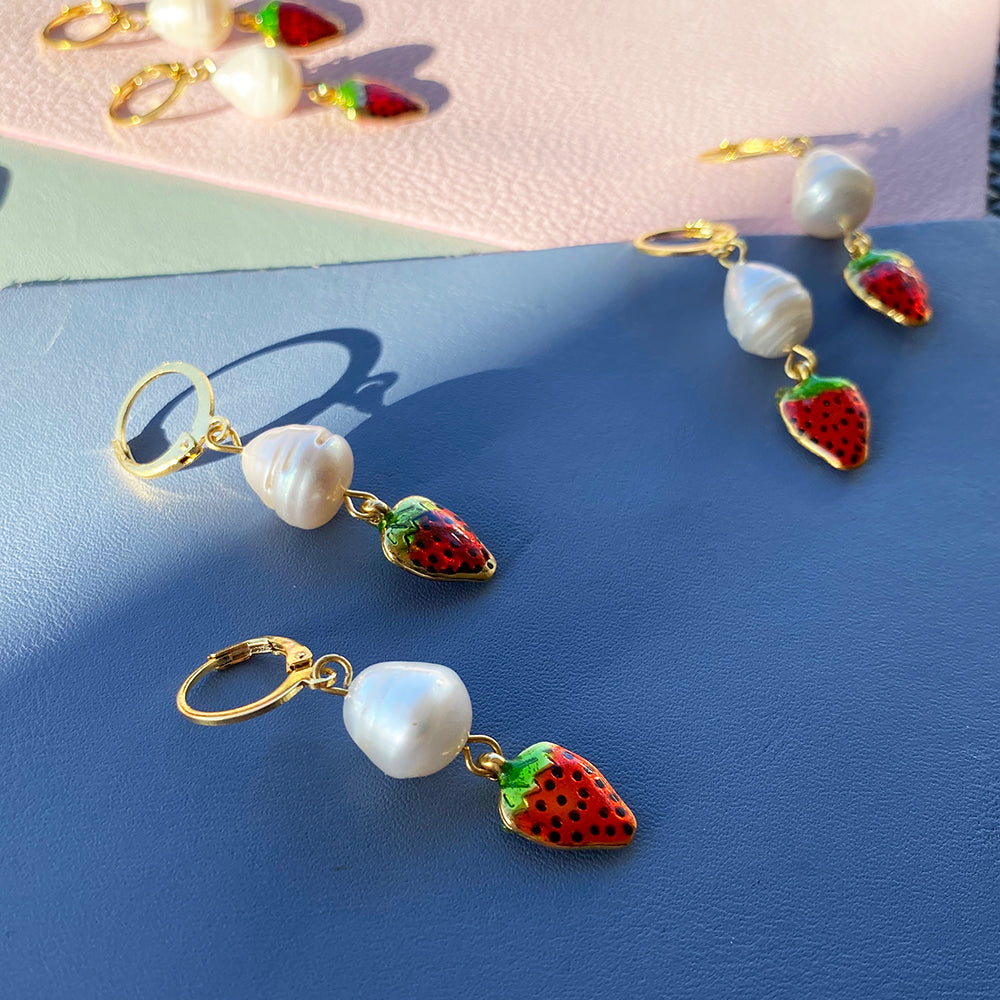 Strawberry Pearl Drop Earrings