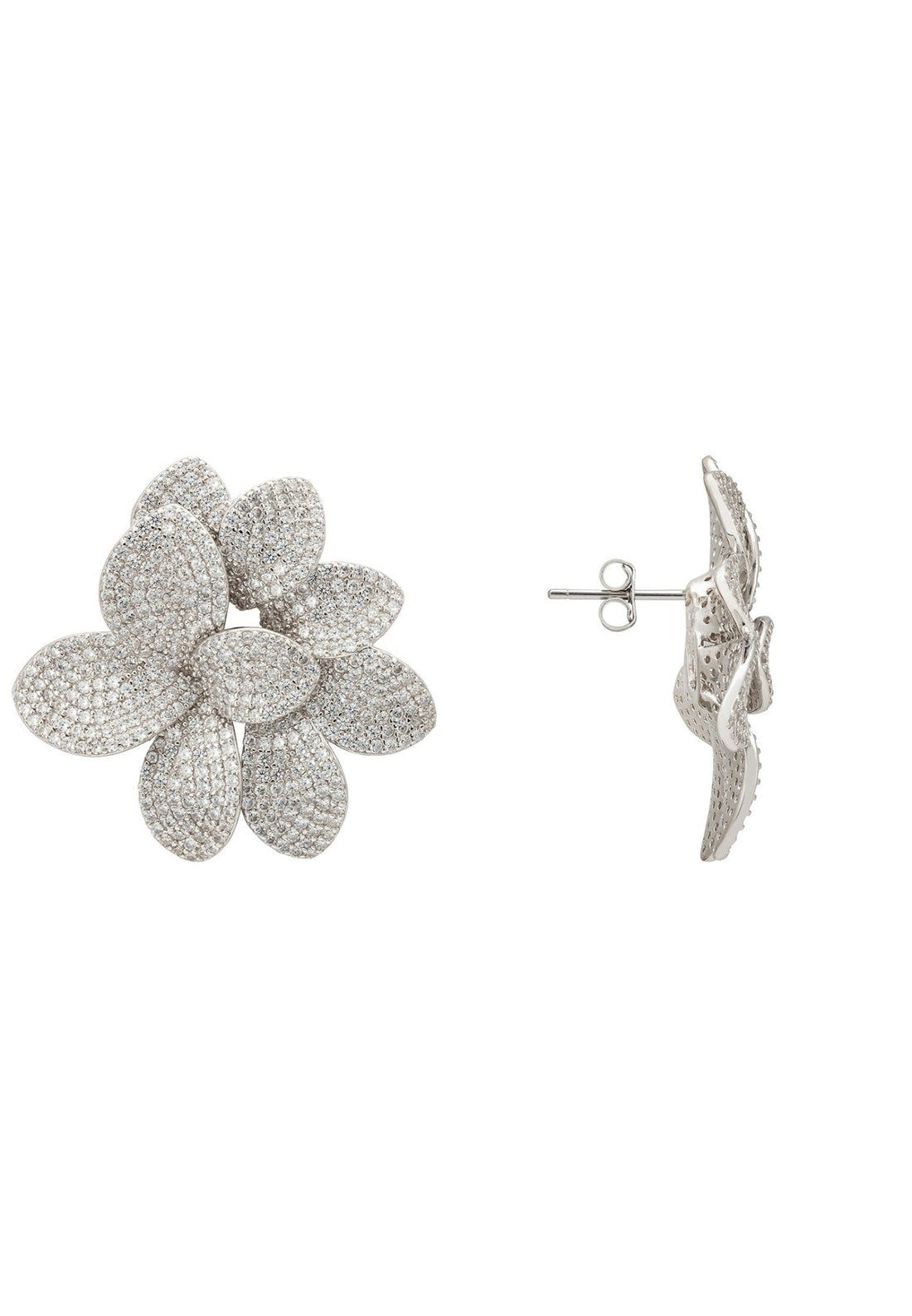 Amaryllis Flower Large Stud Earrings Silver