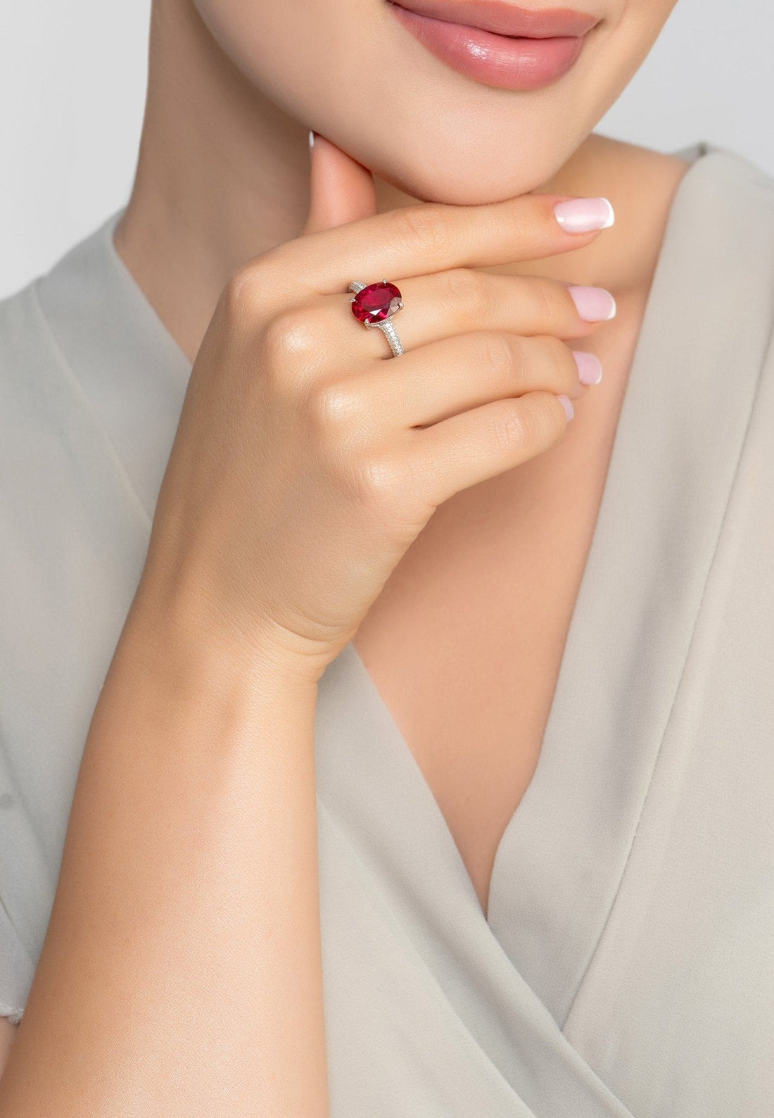 Alexandra Oval Cocktail Ring Ruby Silver