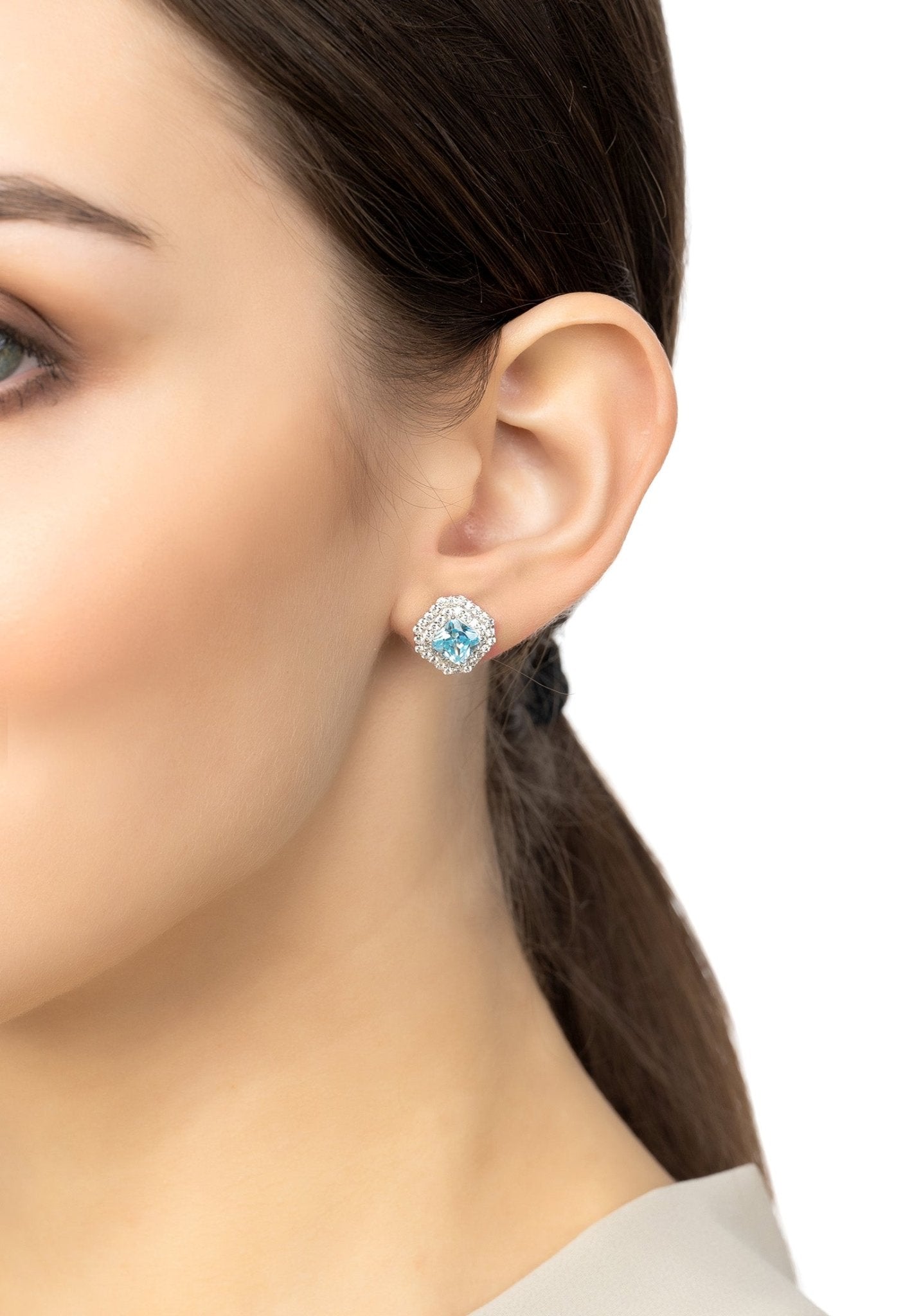 Anastasia Stud Earrings Silver Blue Topaz