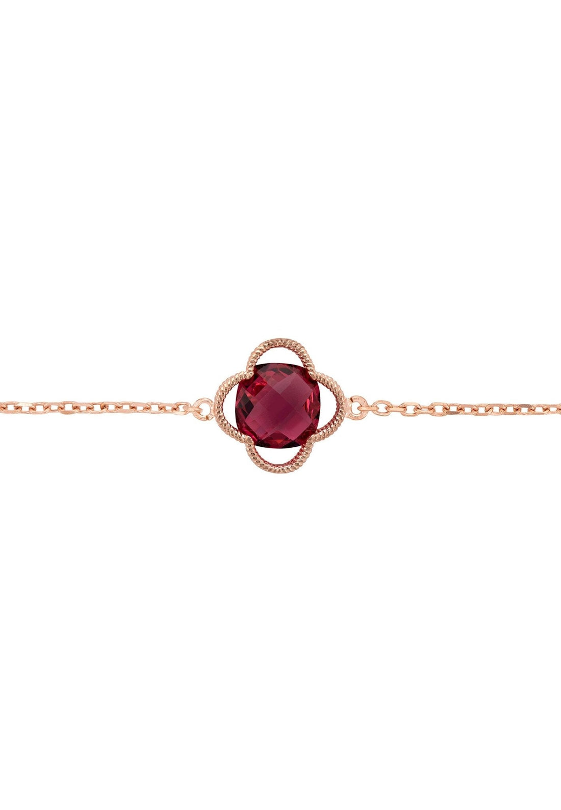 Open Clover Flower Gemstone Bracelet Rosegold Pink Tourmaline