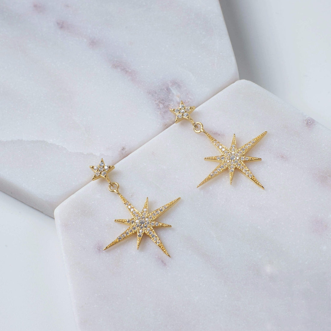 Petite Star Burst Drop Earrings Gold