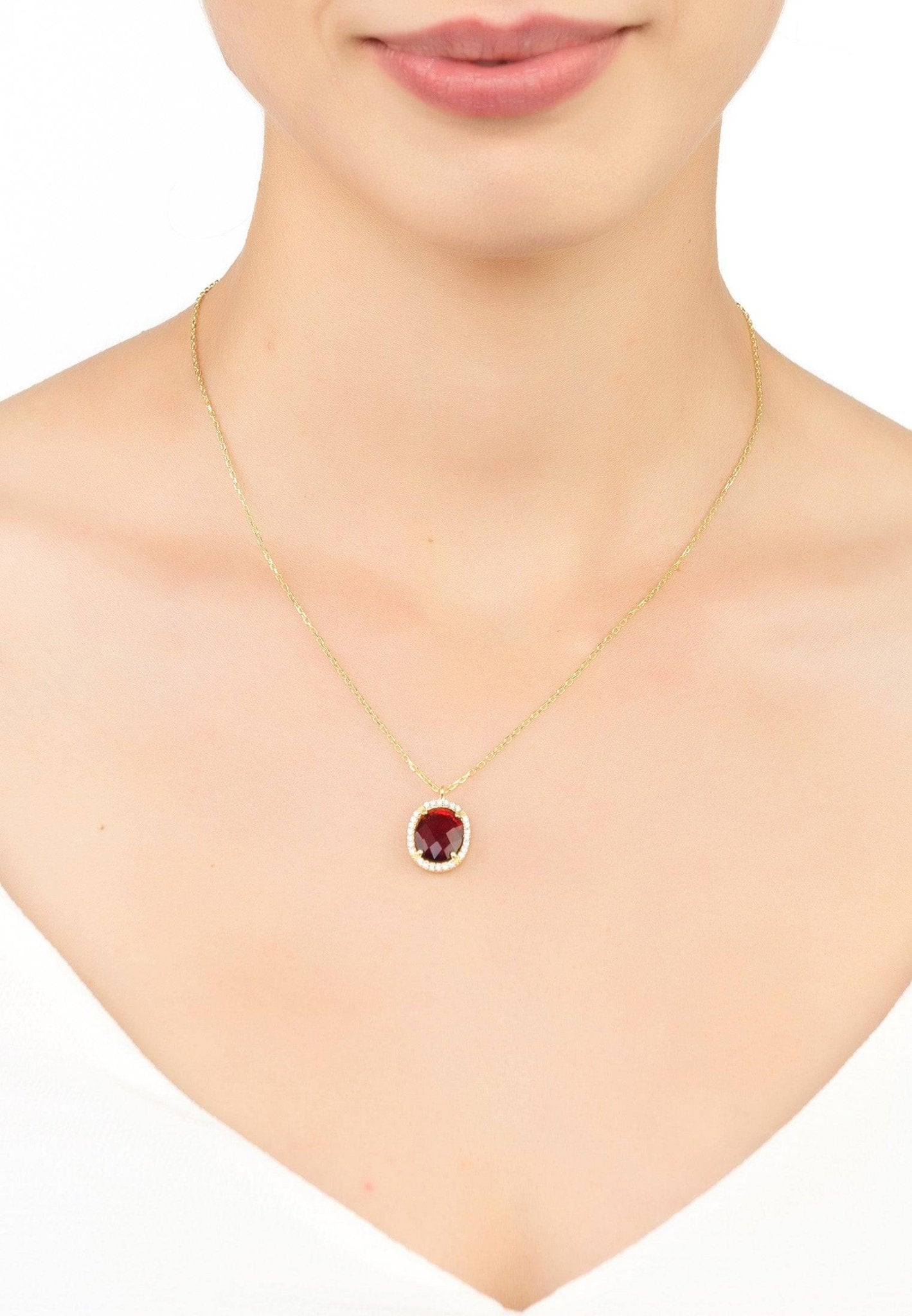 Beatrice Oval Gemstone Pendant Necklace Gold Garnet