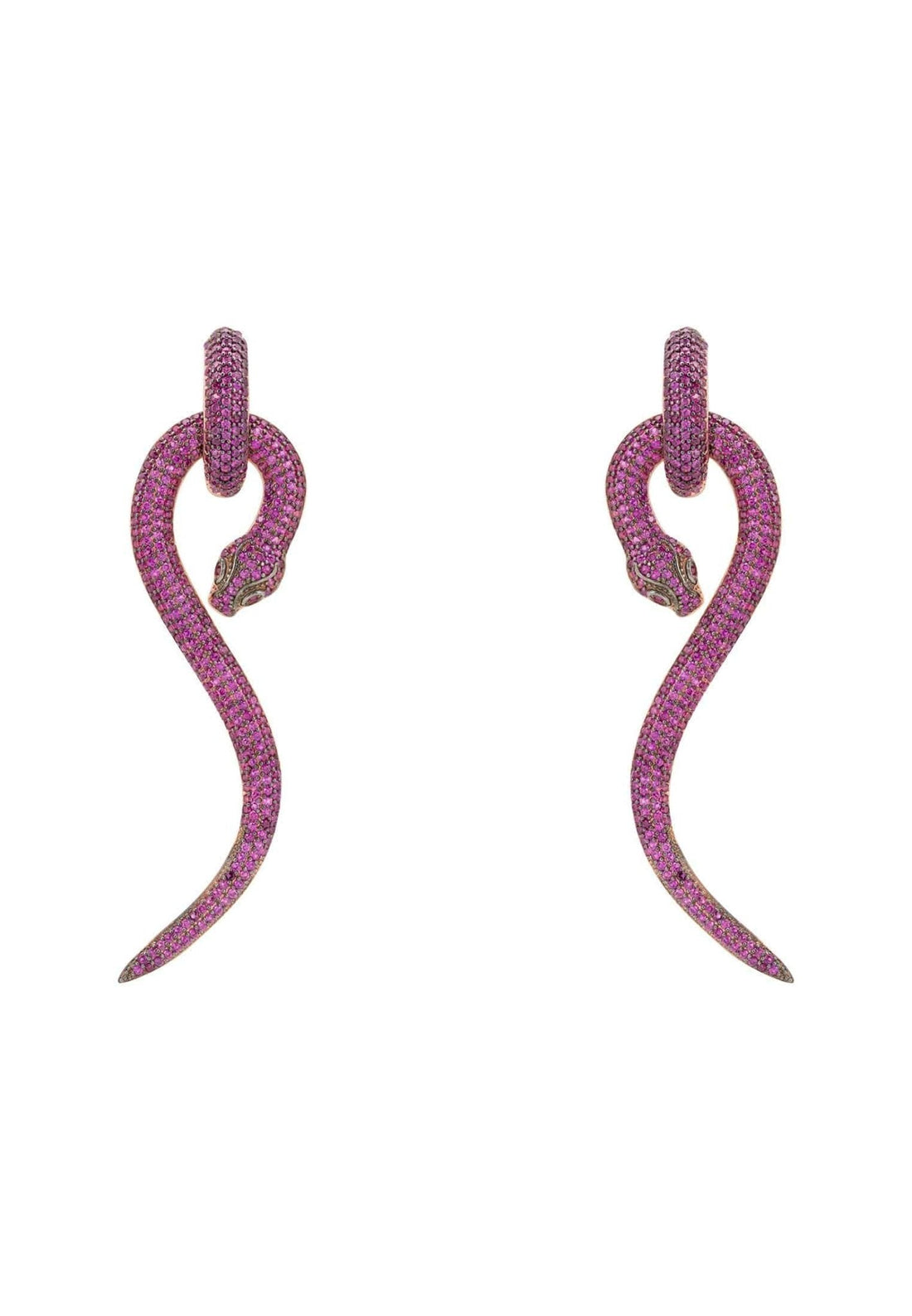 Anaconda Snake Drop Earrings Rosegold Ruby