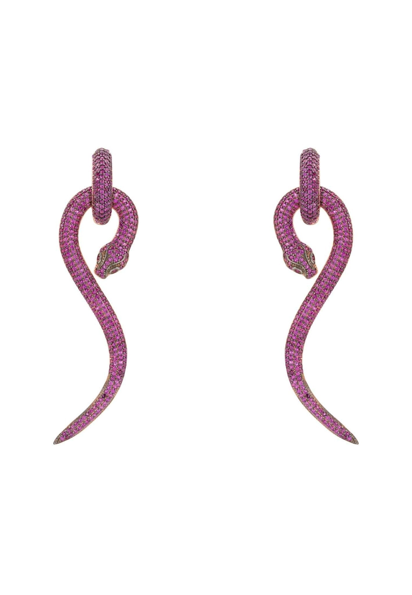 Anaconda Snake Drop Earrings Rosegold Ruby