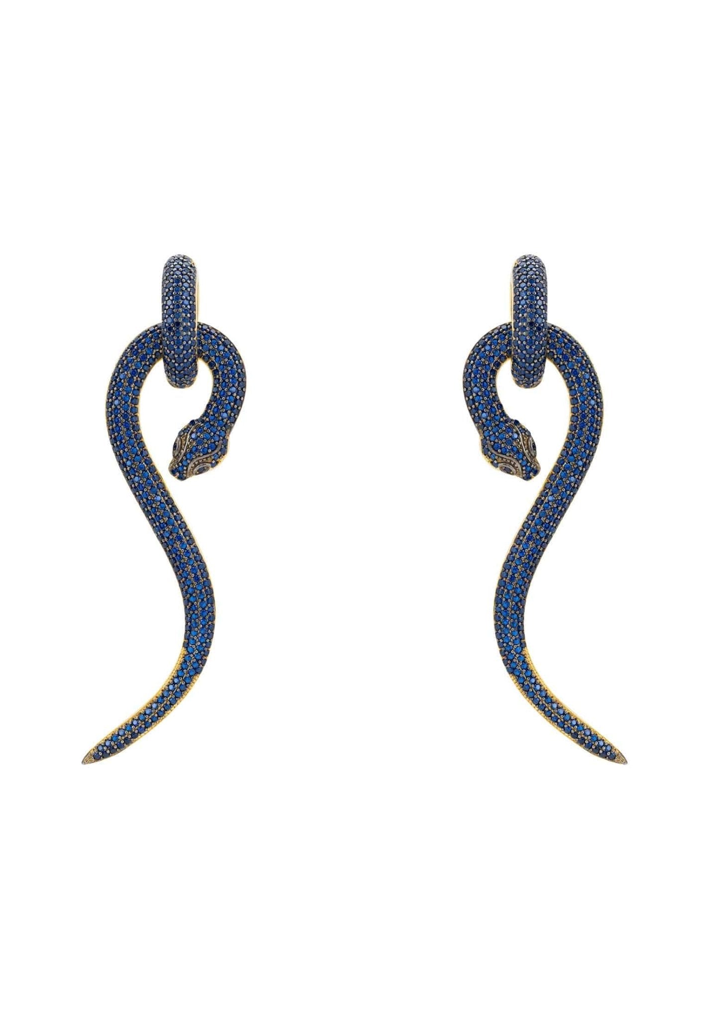 Anaconda Snake Drop Earrings Gold Sapphire