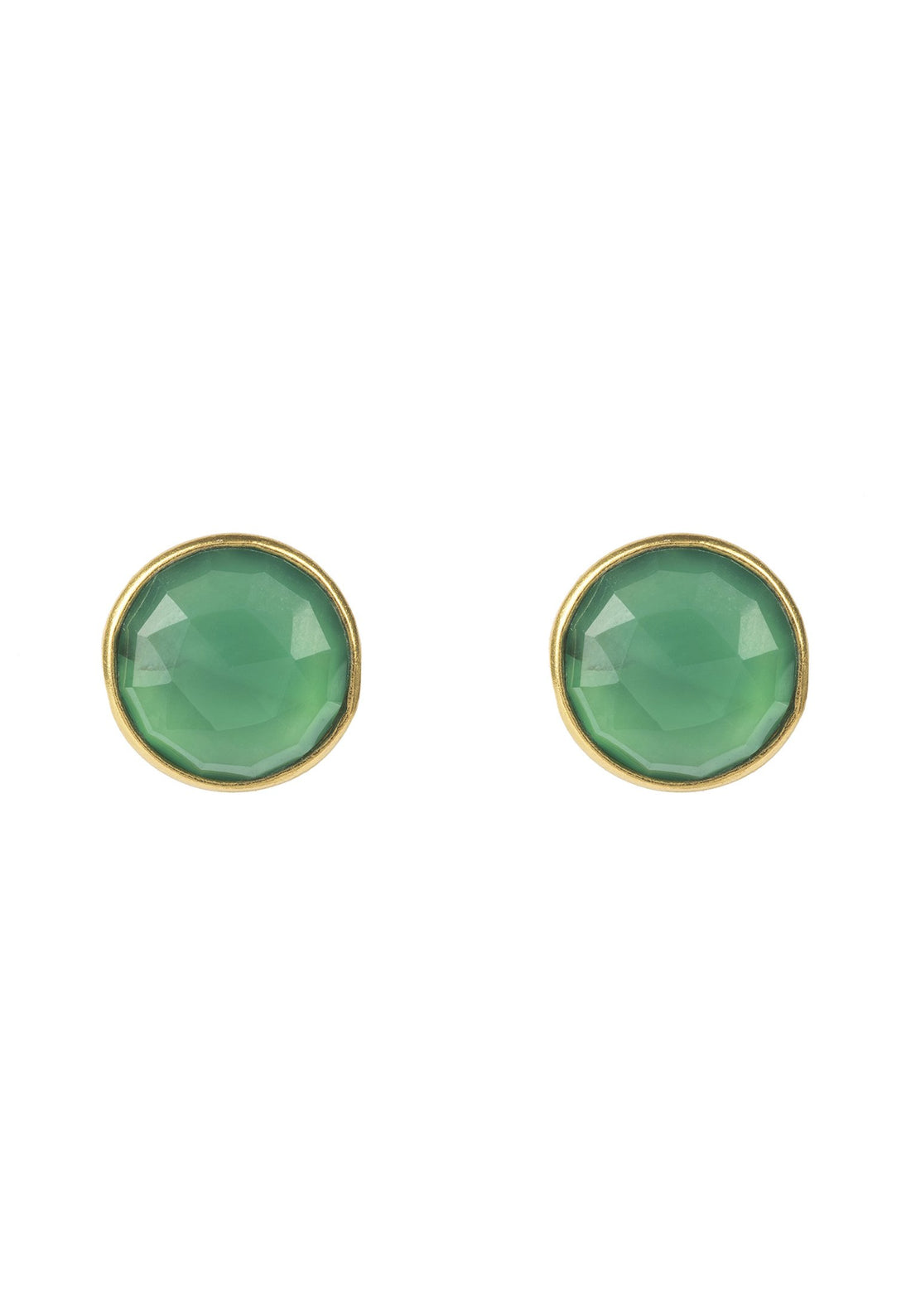 Medium Circle Gemstone Earrings Gold Green Onyx