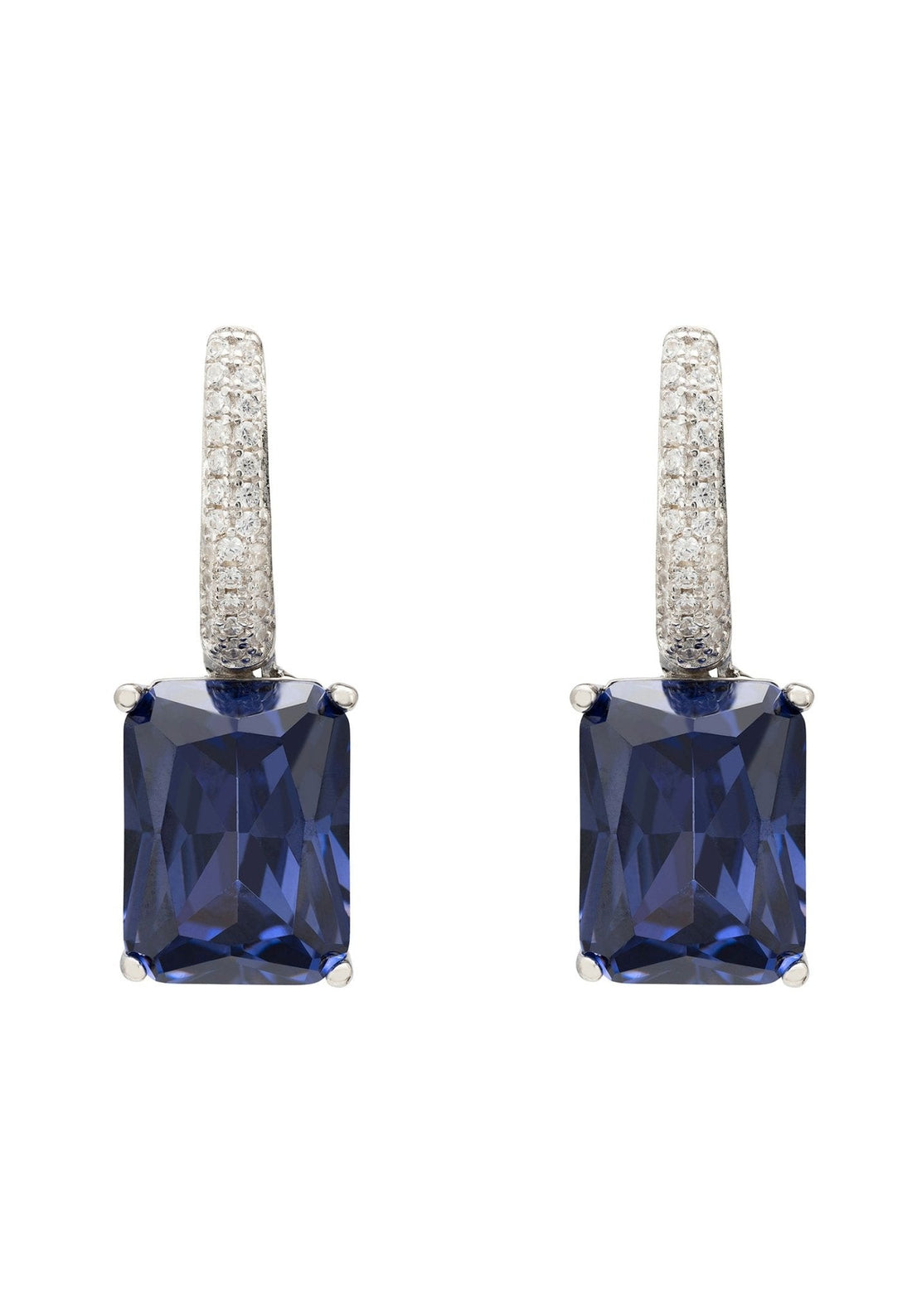 Alexandra Rectangle Drop Earrings Silver Tanzanite