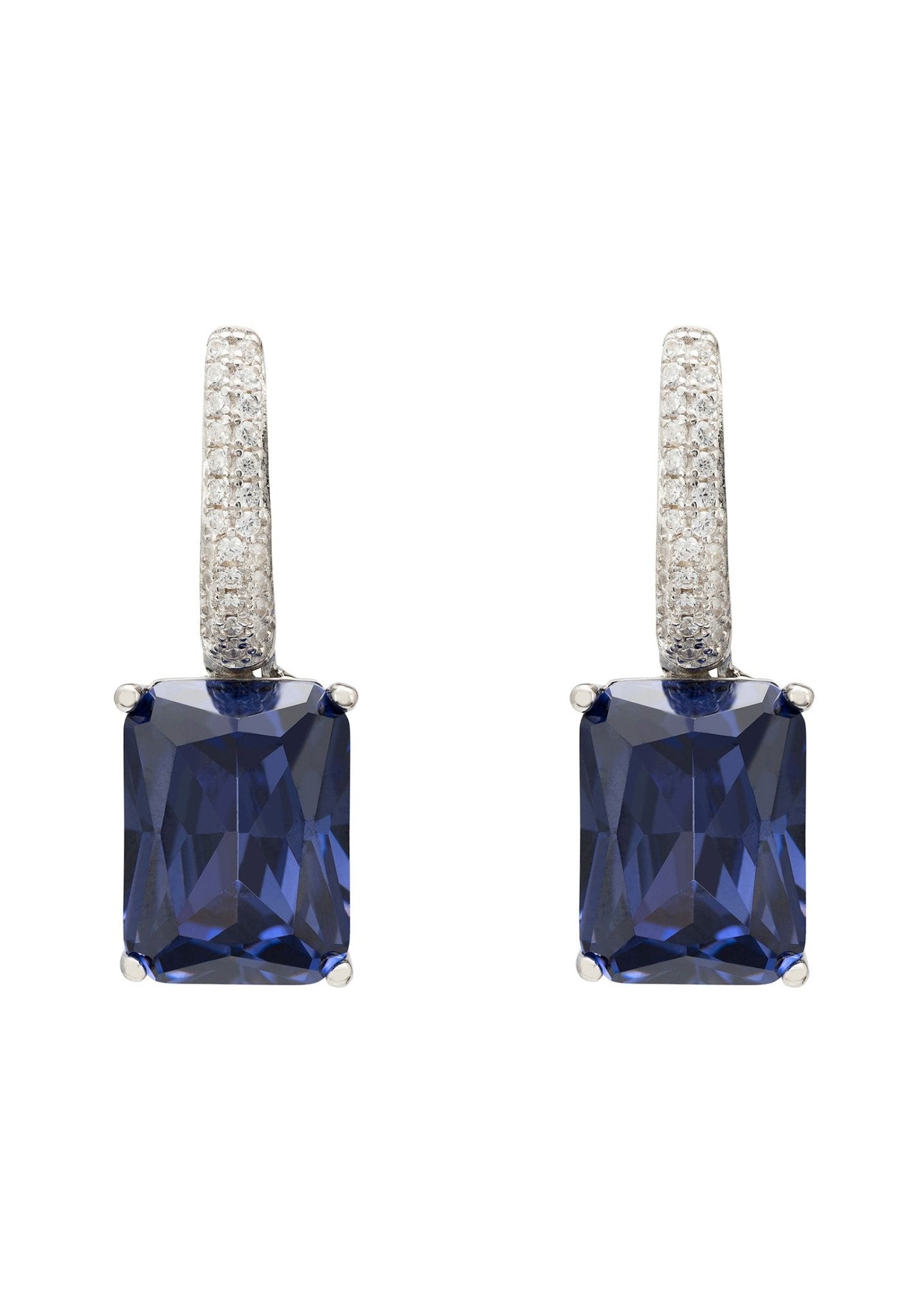 Alexandra Rectangle Drop Earrings Silver Tanzanite