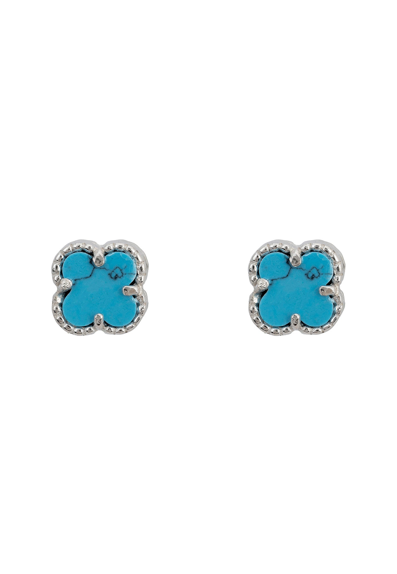 Mini Clover Flower Stud Earrings Turquoise Silver