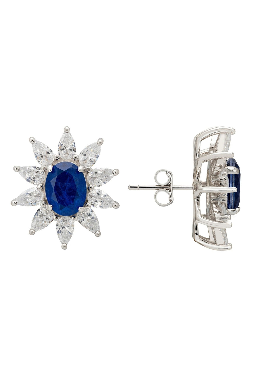 Daisy Gemstone Stud Earrings Sapphire Silver