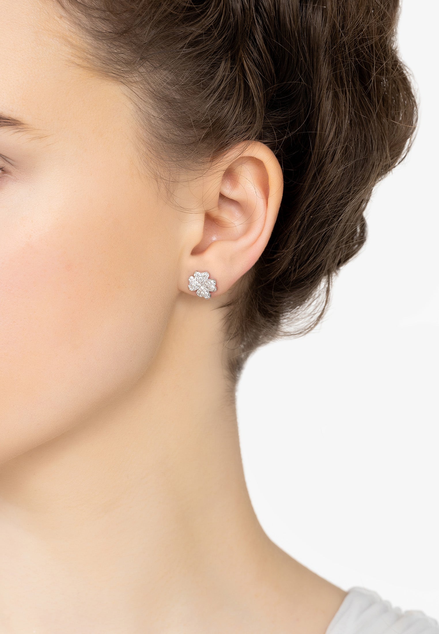 Four Leaf Clover Stud Earrings Silver