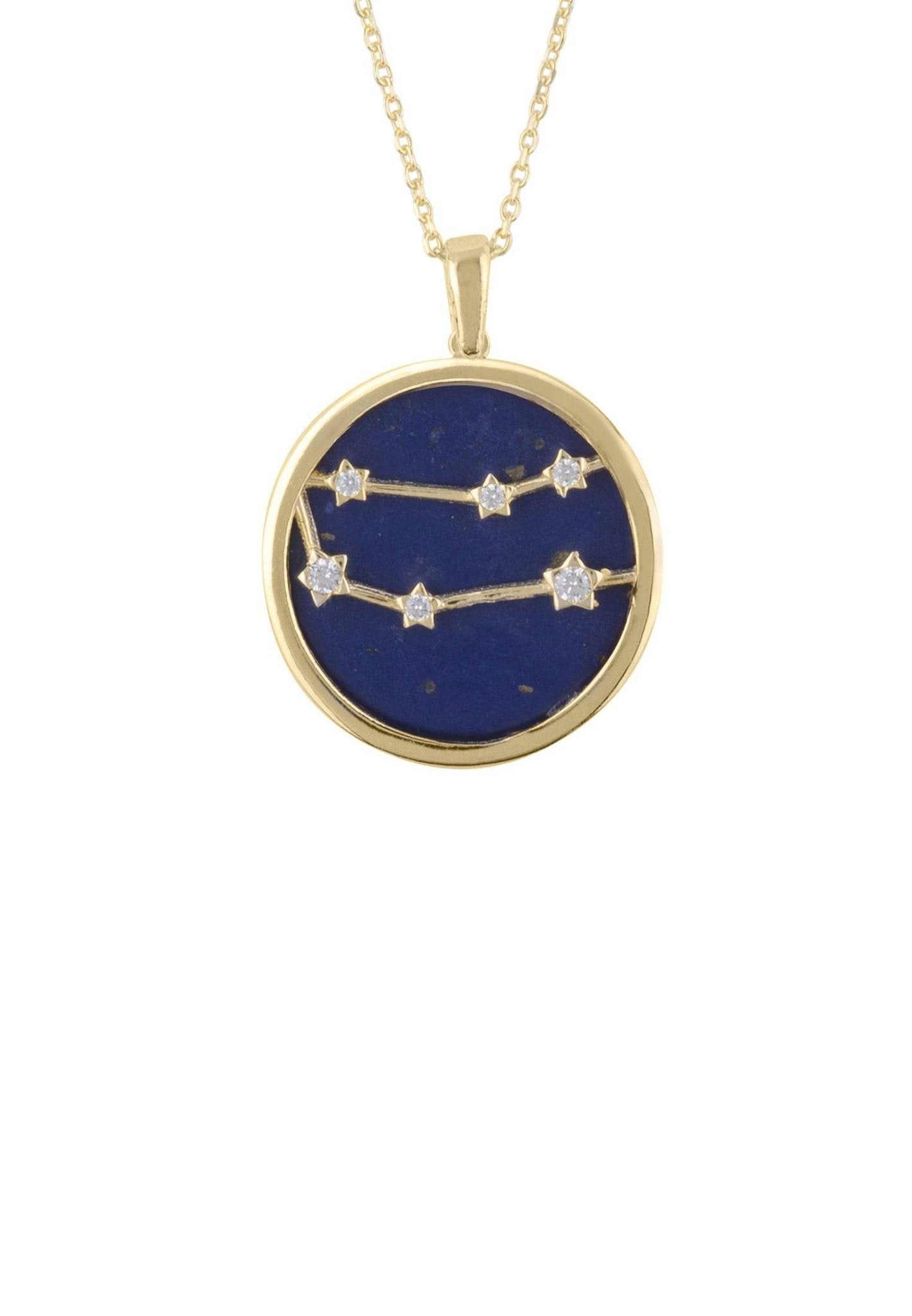 Zodiac Lapis Lazuli Gemstone Star Constellation Pendant Necklace Gold Gemini