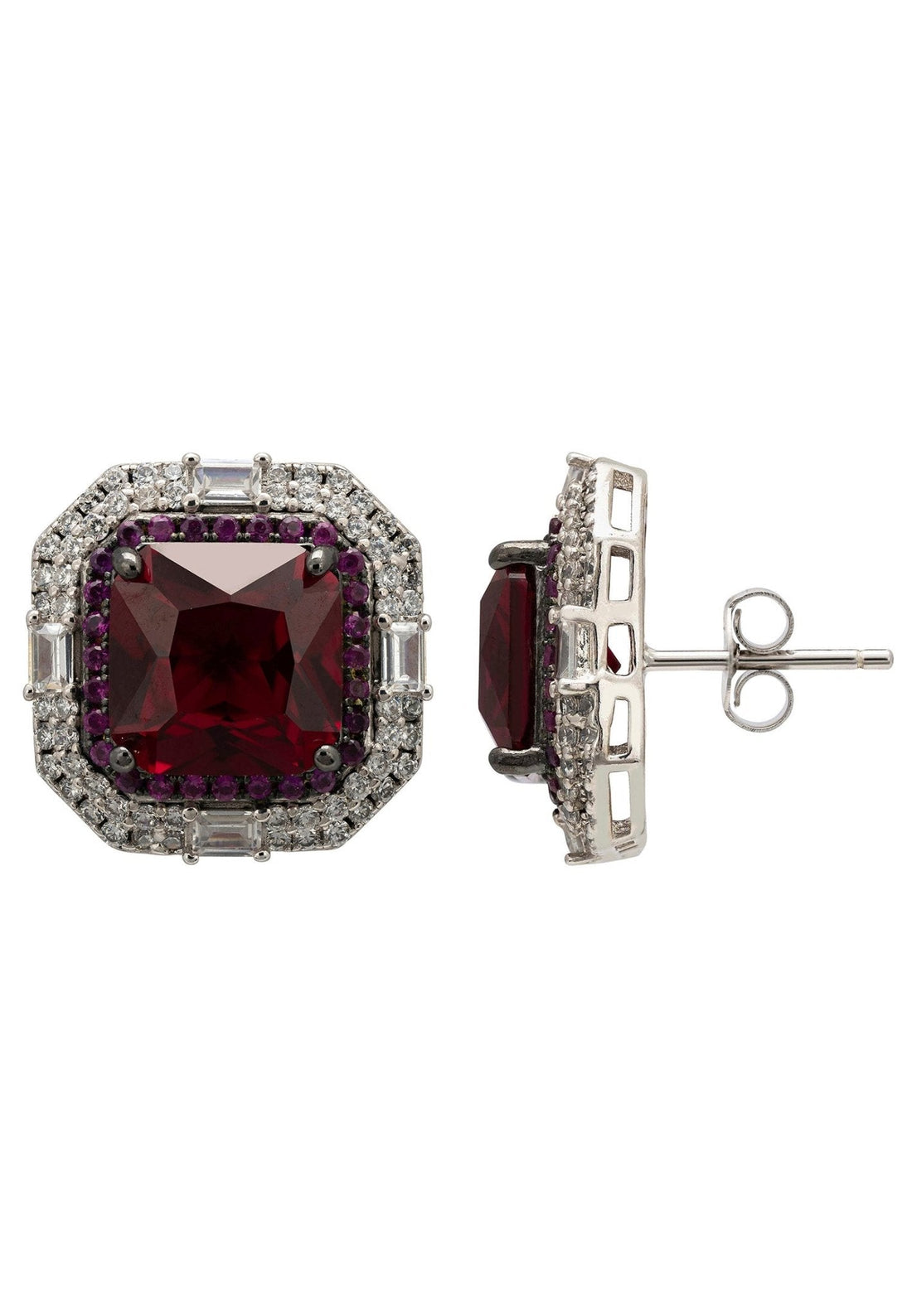 Madeleine Large Stud Earrings Silver Ruby