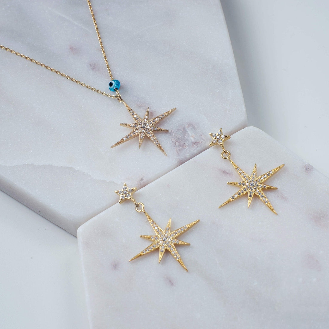 Petite Star Burst Drop Earrings Gold