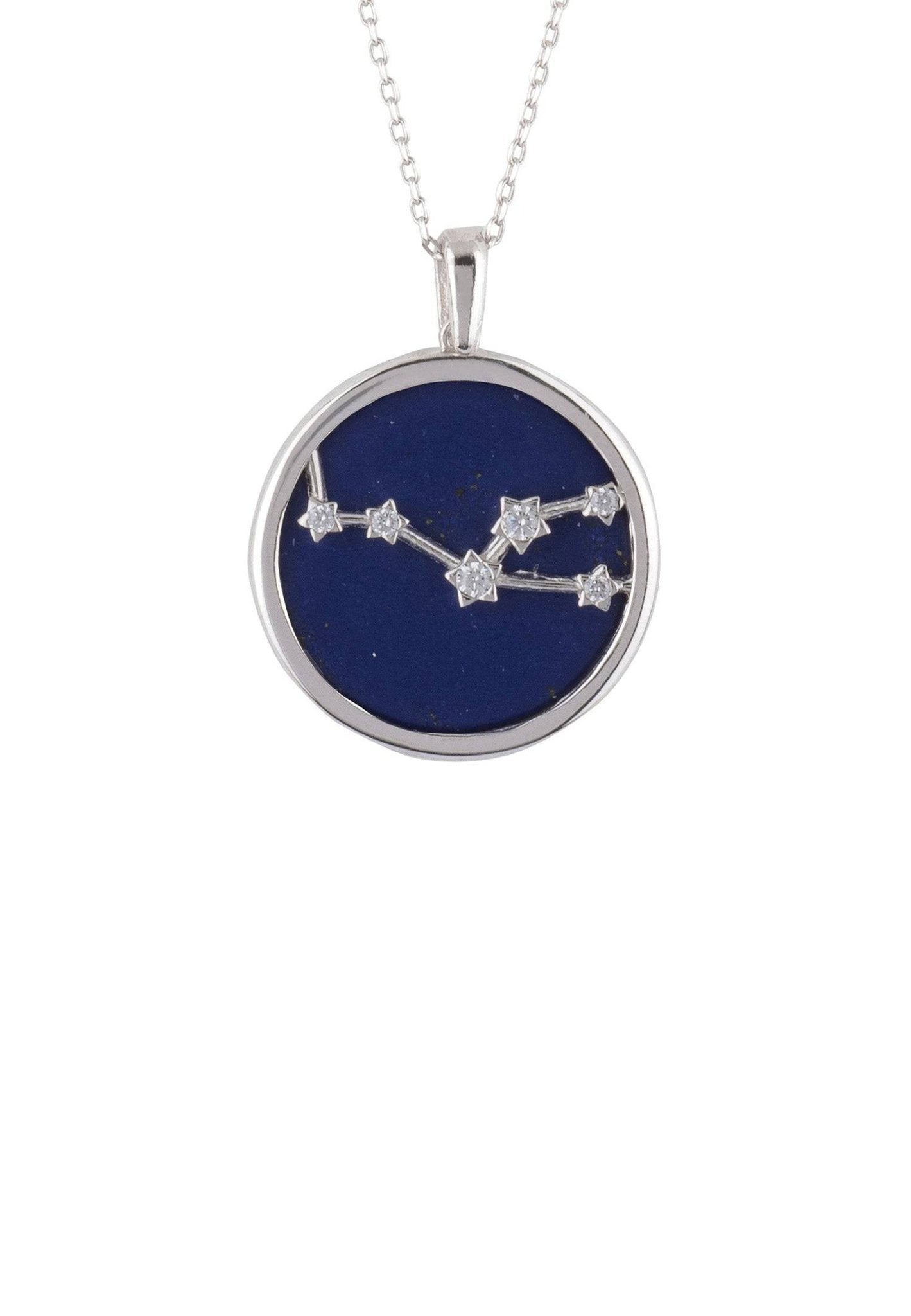 Zodiac Lapis Lazuli Gemstone Star Constellation Pendant Necklace Silver Taurus