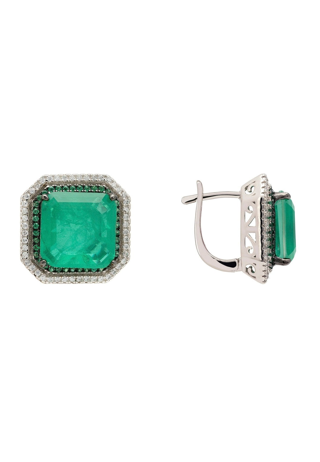 Medina Large Stud Earrings Silver Colombian Emerald