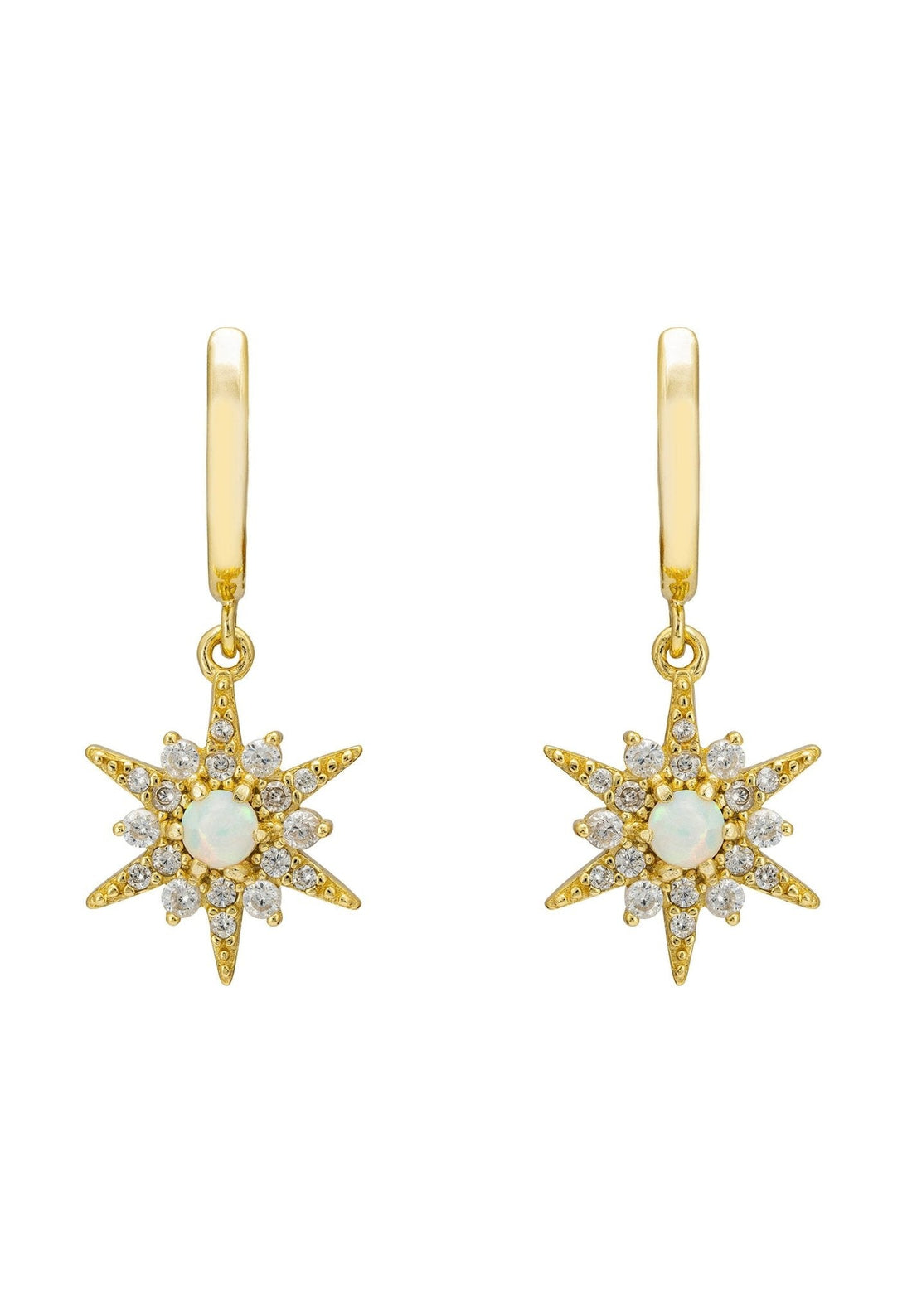 Opal Starburst Hoop Earrings Gold