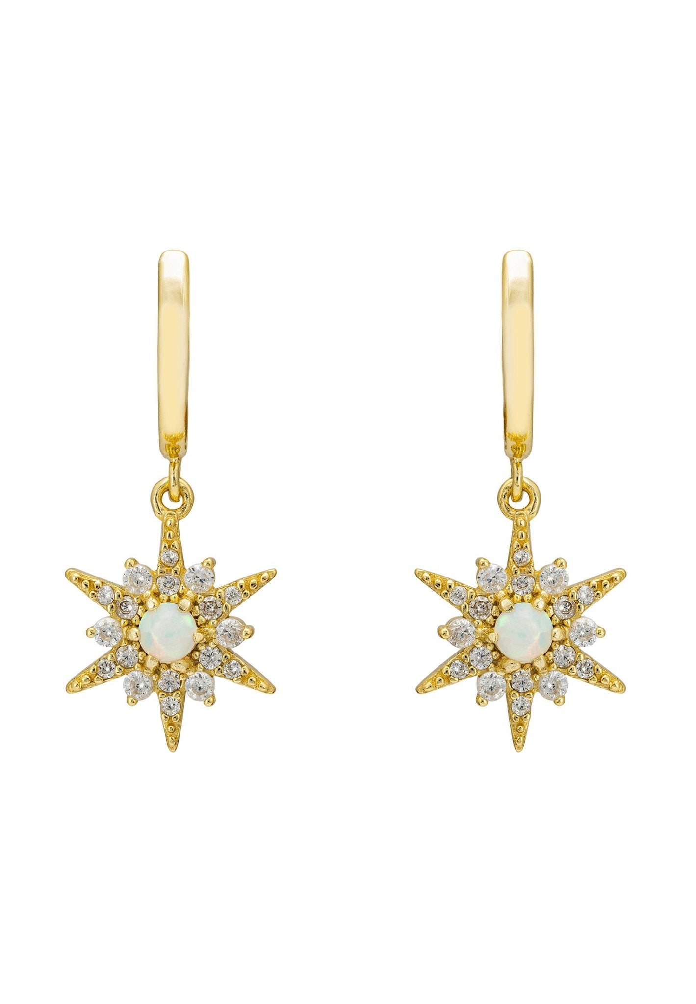 Opal Starburst Hoop Earrings Gold