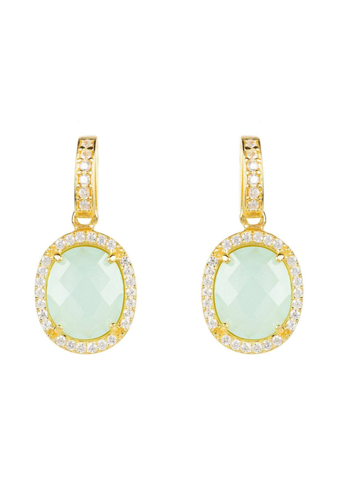 Beatrice Oval Gemstone Drop Earrings Gold Aqua Chalcedony