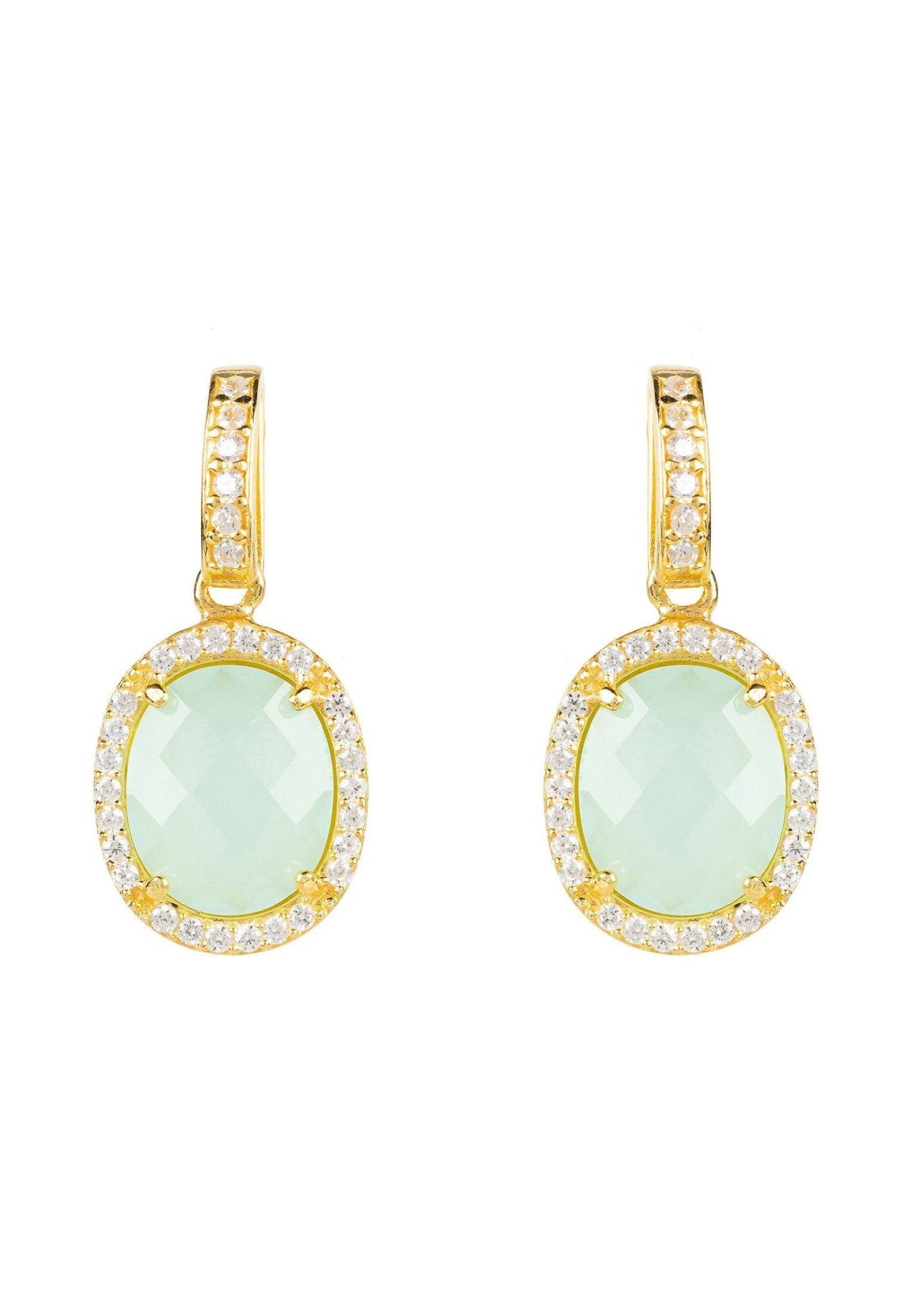 Beatrice Oval Gemstone Drop Earrings Gold Aqua Chalcedony