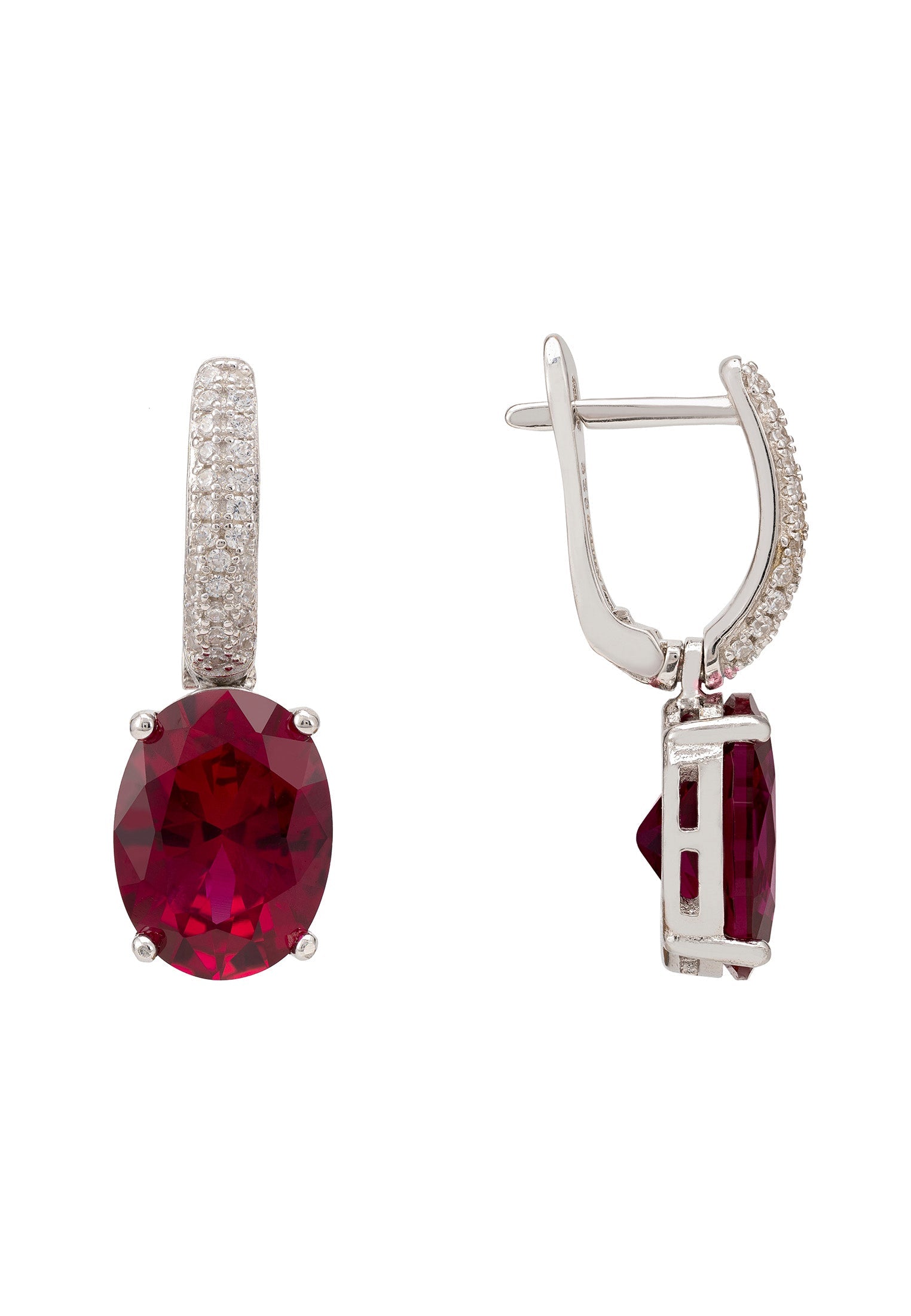 Alexandra Oval Drop Earrings Silver Ruby