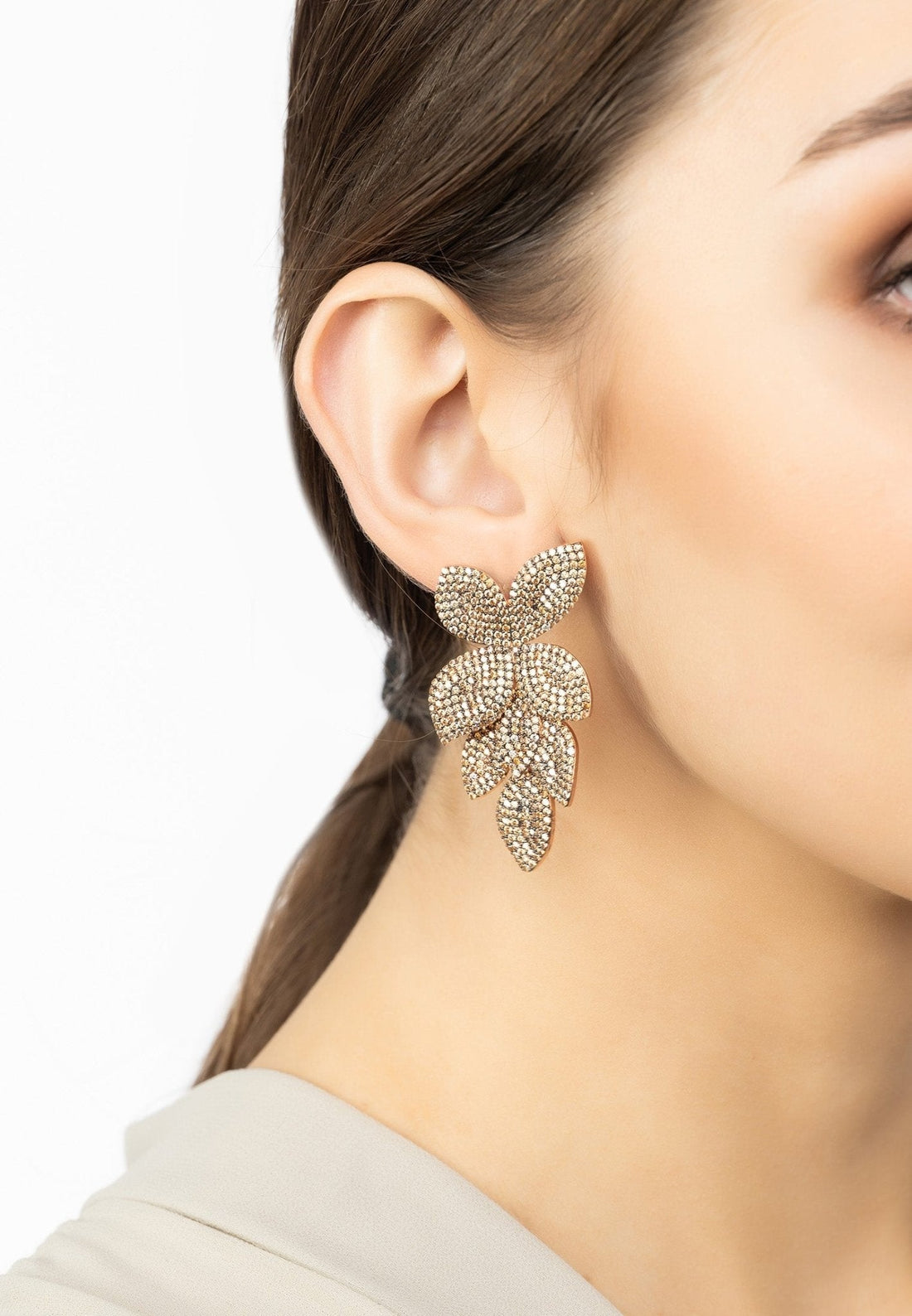 Petal Cascading Flower Earrings Rosegold Champagne