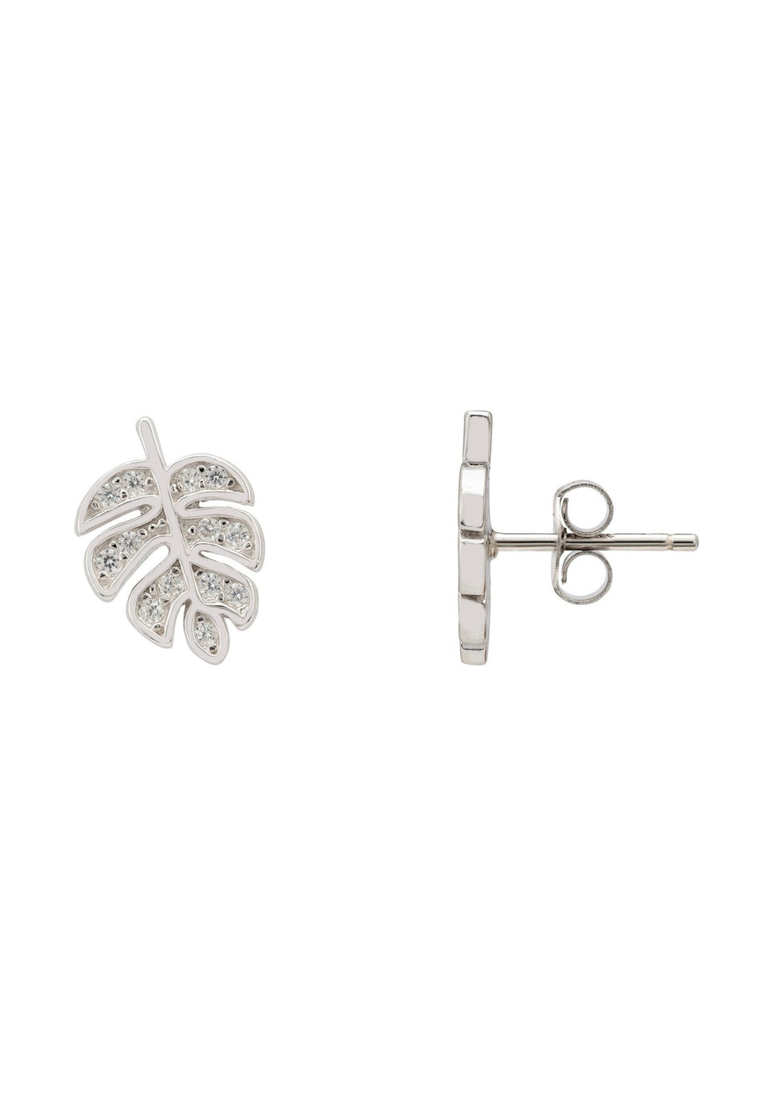 Palm Leaf Stud Earrings Silver