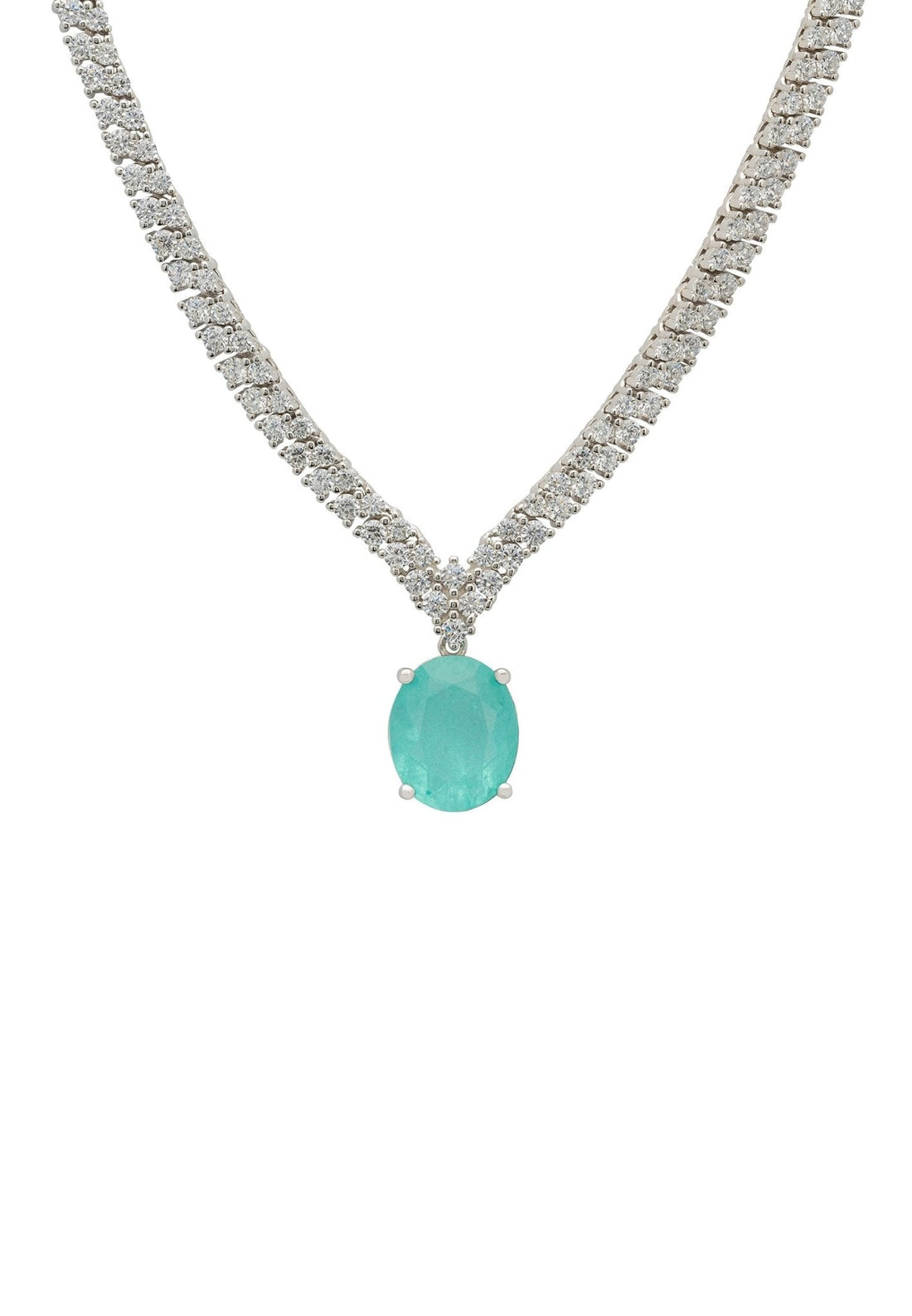 Garbo Oval Gemstone Tennis Necklace Paraiba Tourmaline Silver