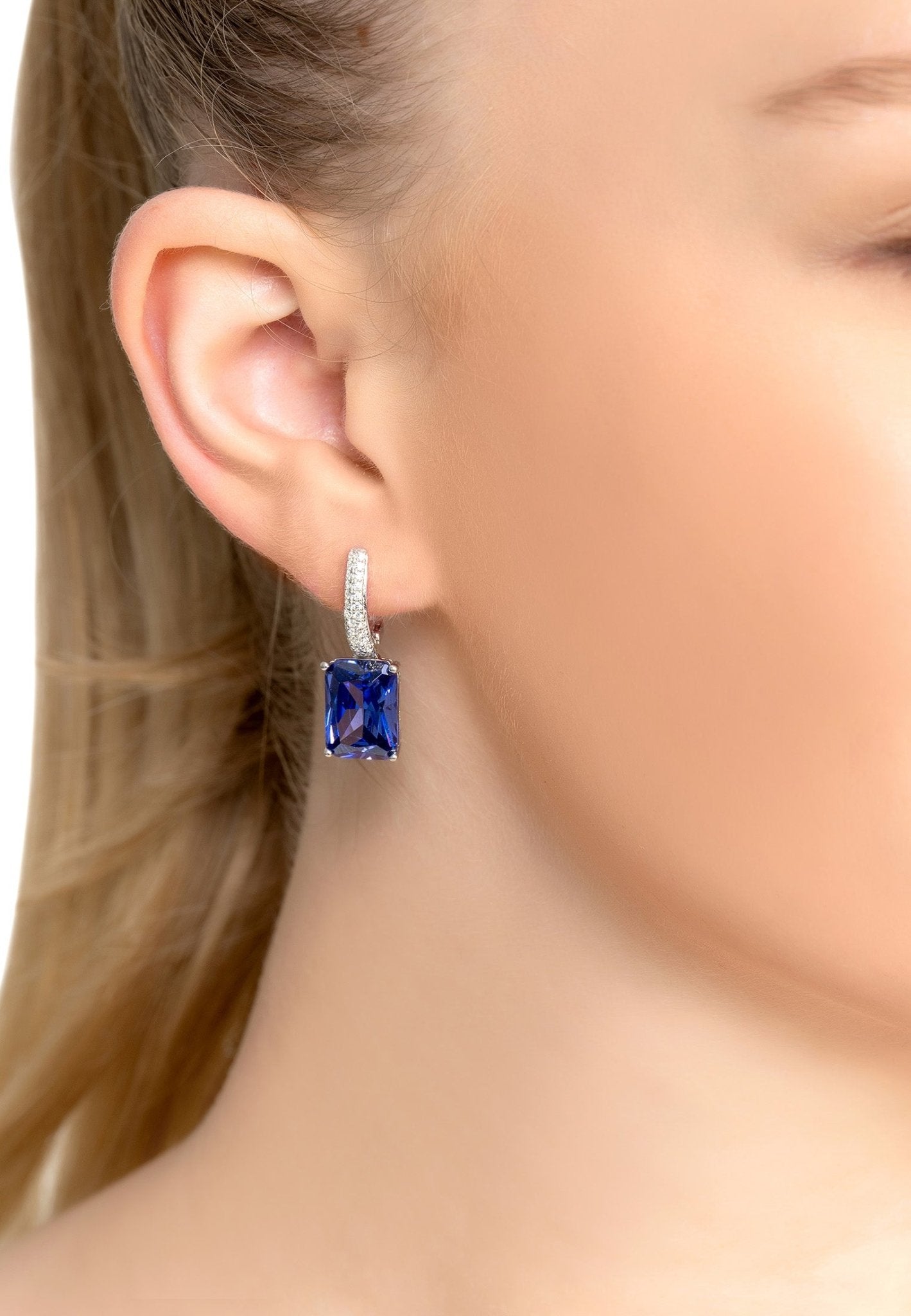 Alexandra Rectangle Drop Earrings Silver Tanzanite