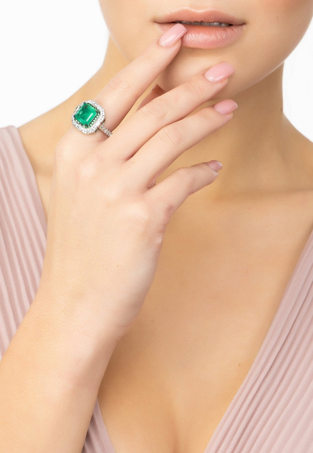 Rosalind Cocktail Ring Silver Colombian Emerald