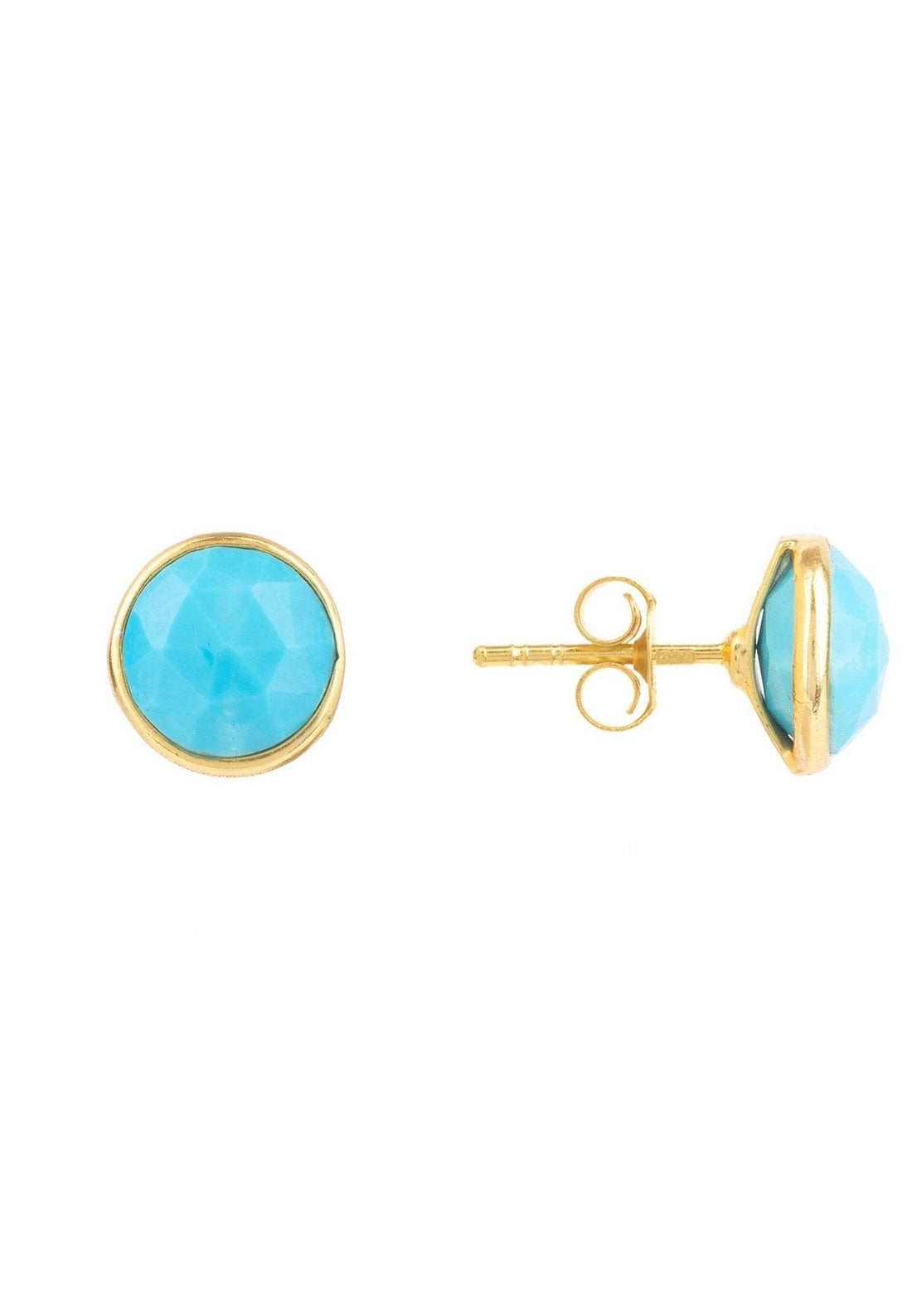 Medium Circle Gemstone Earrings Gold Turquoise