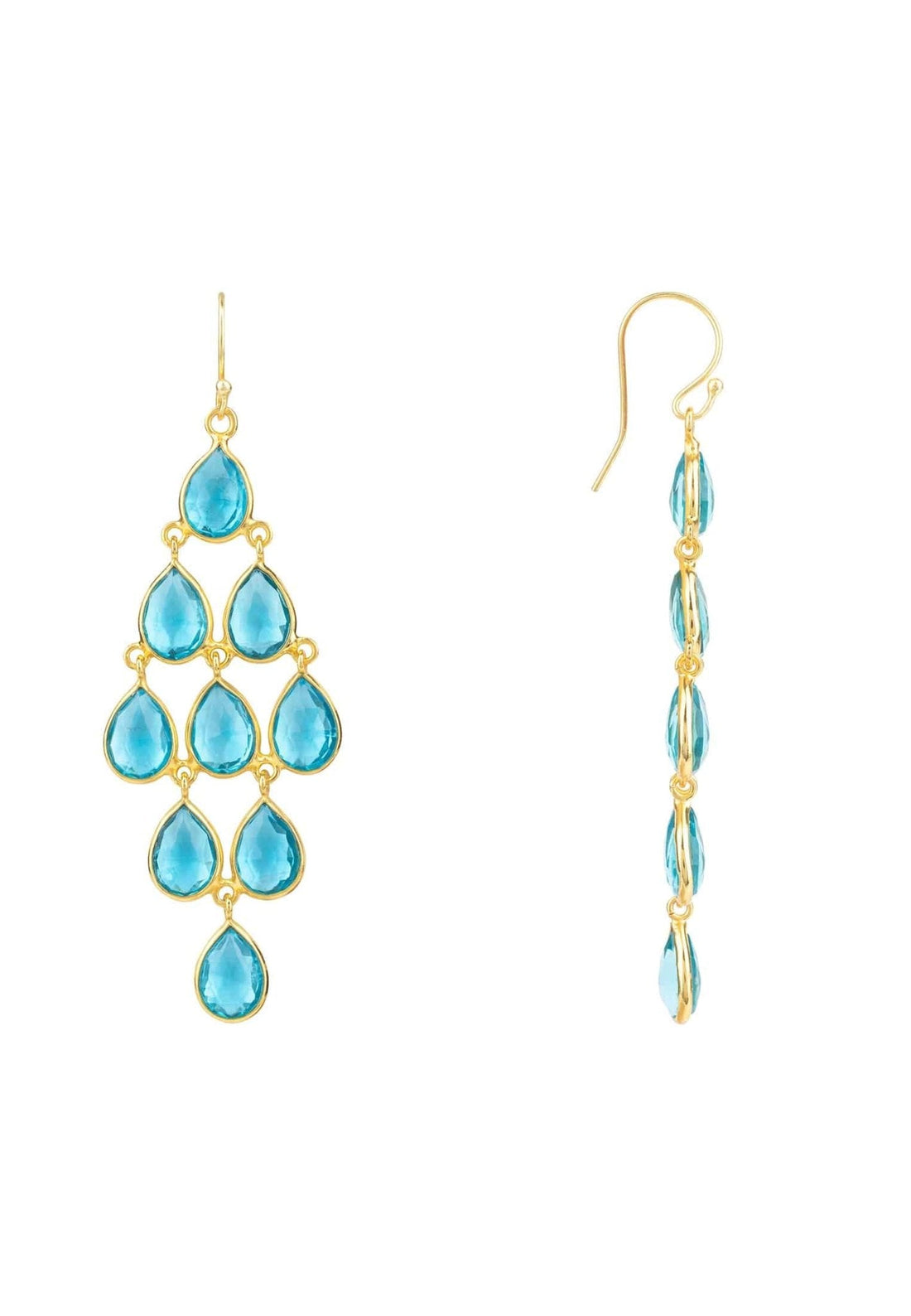 Erviola Gemstone Cascade Earrings Gold Blue Topaz