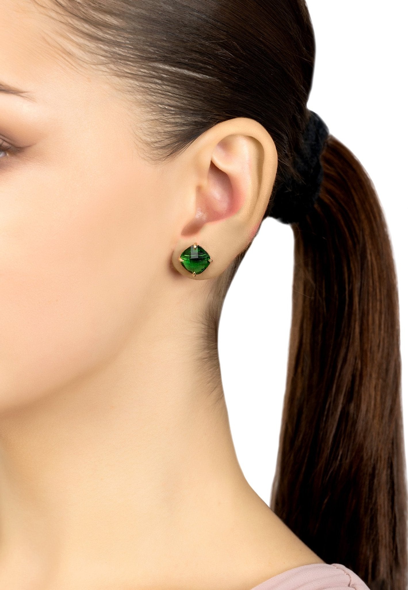 Empress Gemstone Stud Earrings Gold Emerald